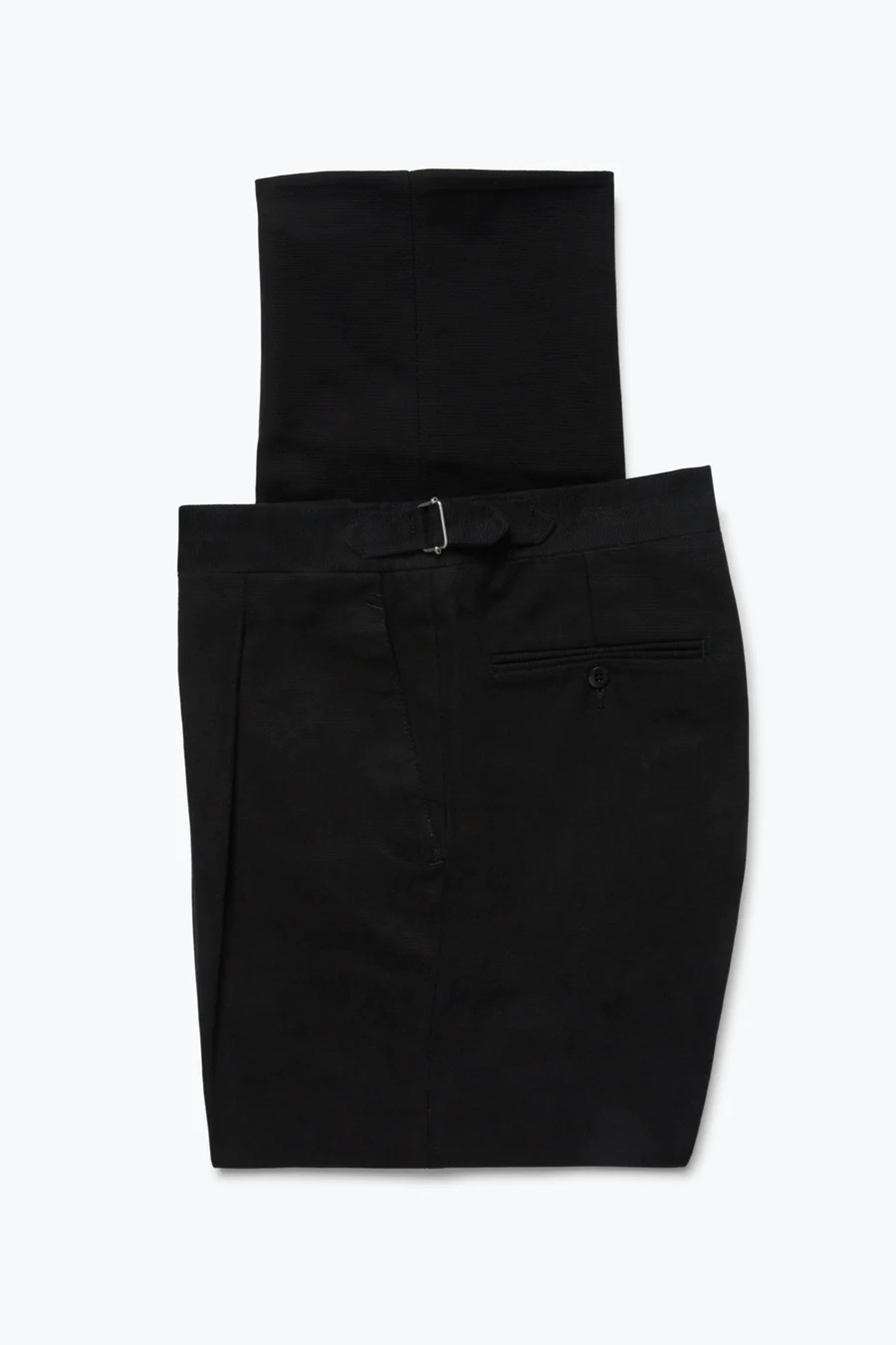 Single Pleat Trouser (Black Basketweave Cotton) - Stoffa