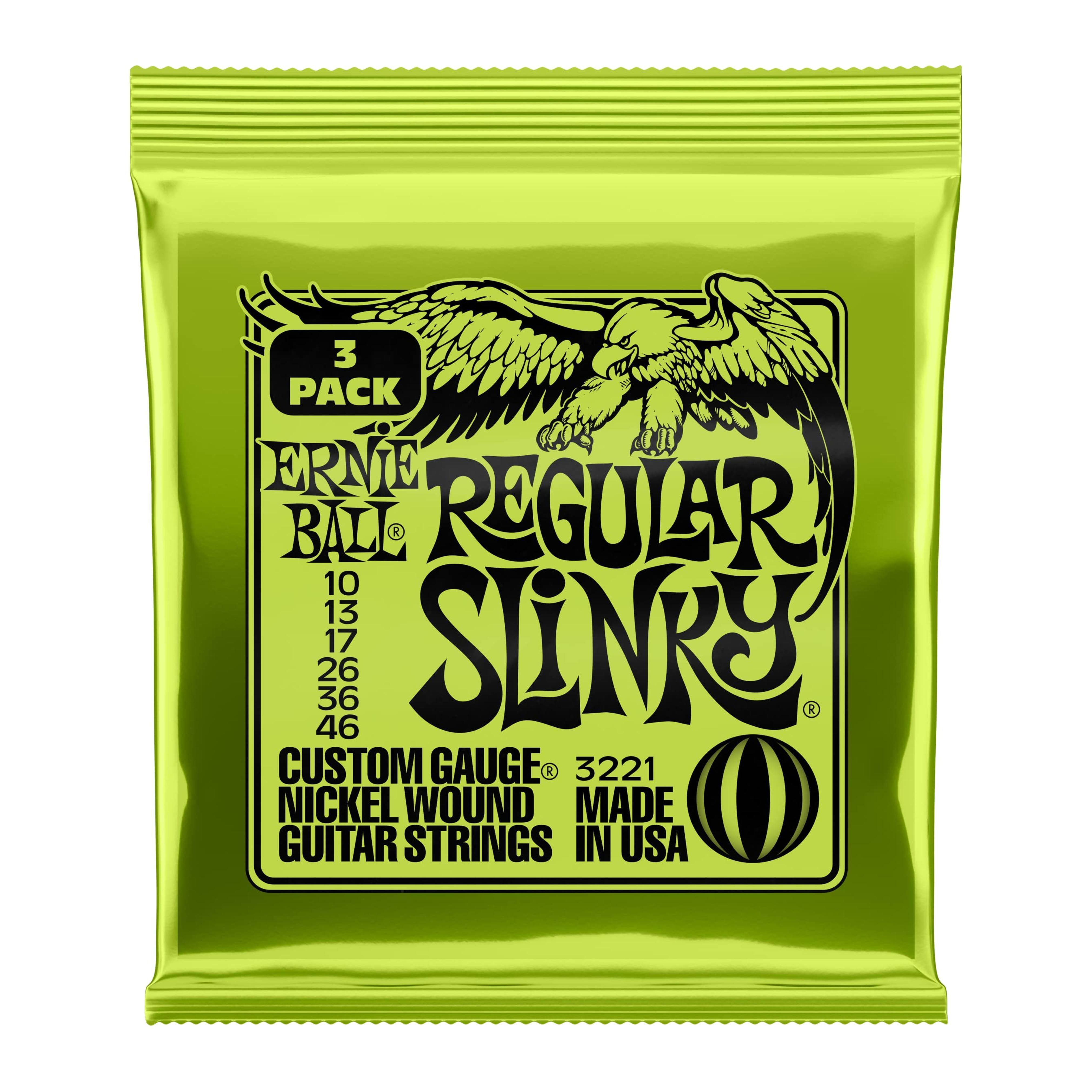 Amazon.com: Ernie Ball Regular Slinky Nickel Wound Electric Guitar Strings 3 Pack - 10-46 Gauge : Everything Else