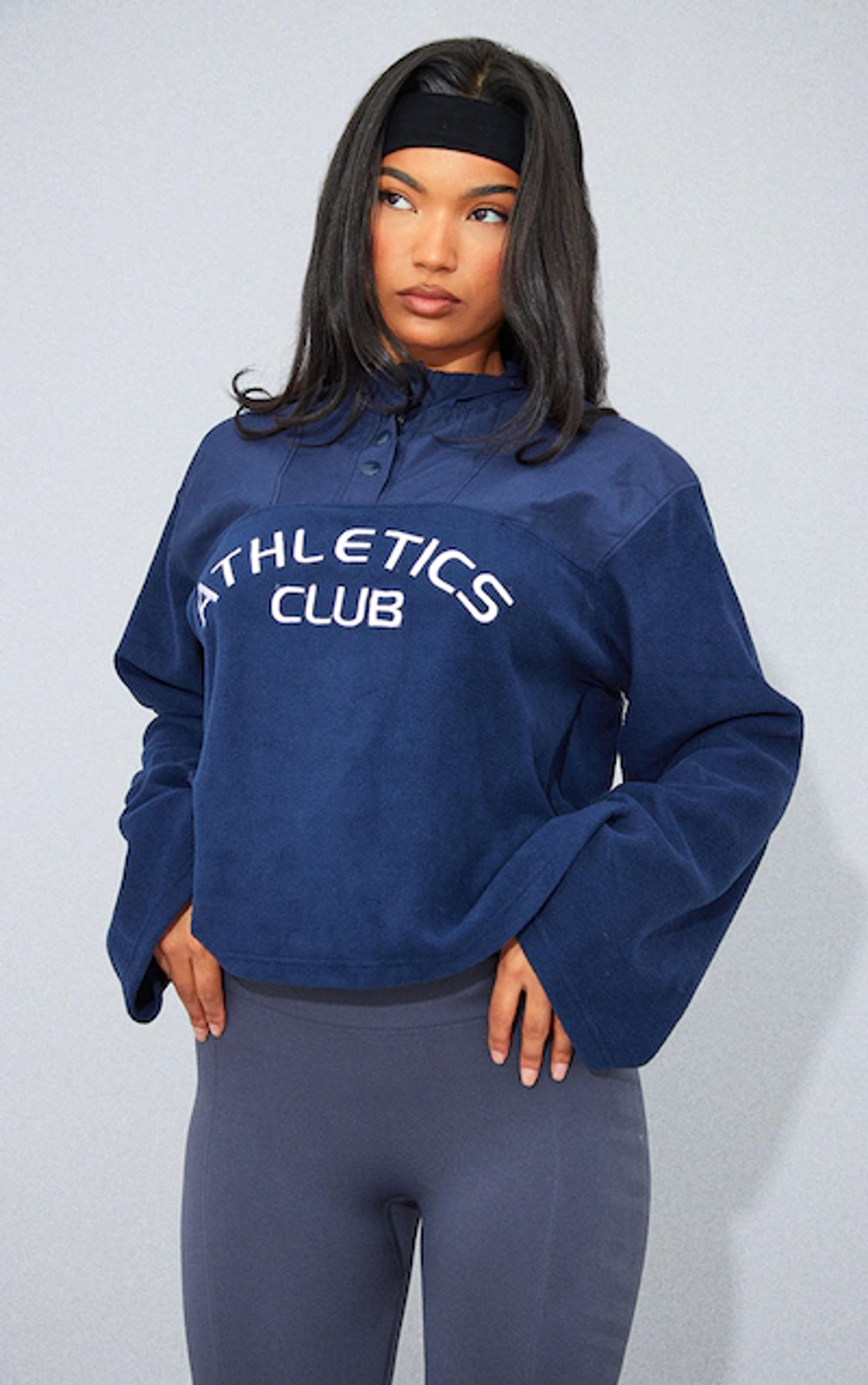 Plt Navy Athletics Club Fleece Sweater | PrettyLittleThing