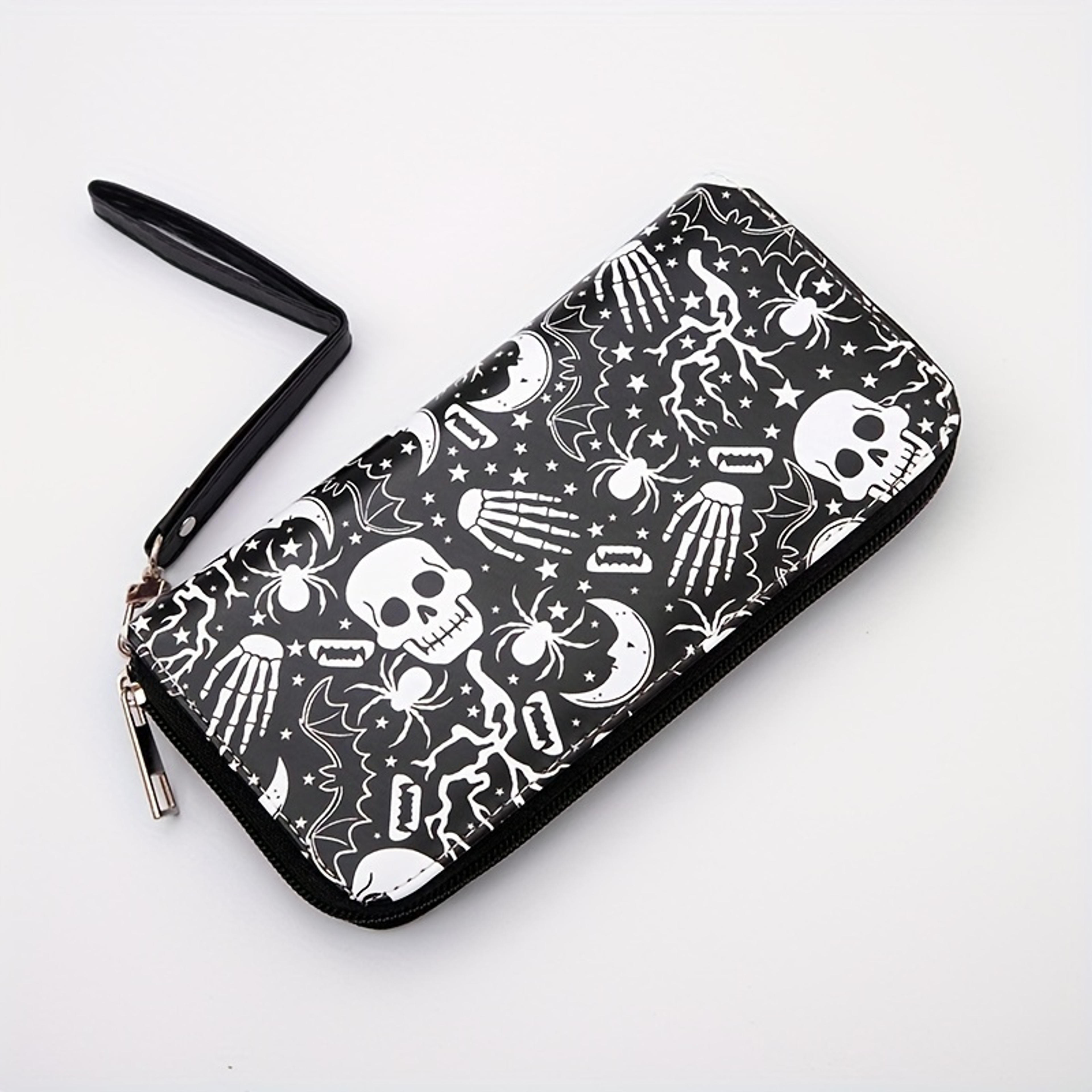 Vintage Gothic Skull Print Clutch Purse Pu Leather Mini Wallets With Zipper Compartmentalized Card Organizer Wristlet Purse 7 68 3 94 0 97 - Bags & Luggage - Temu