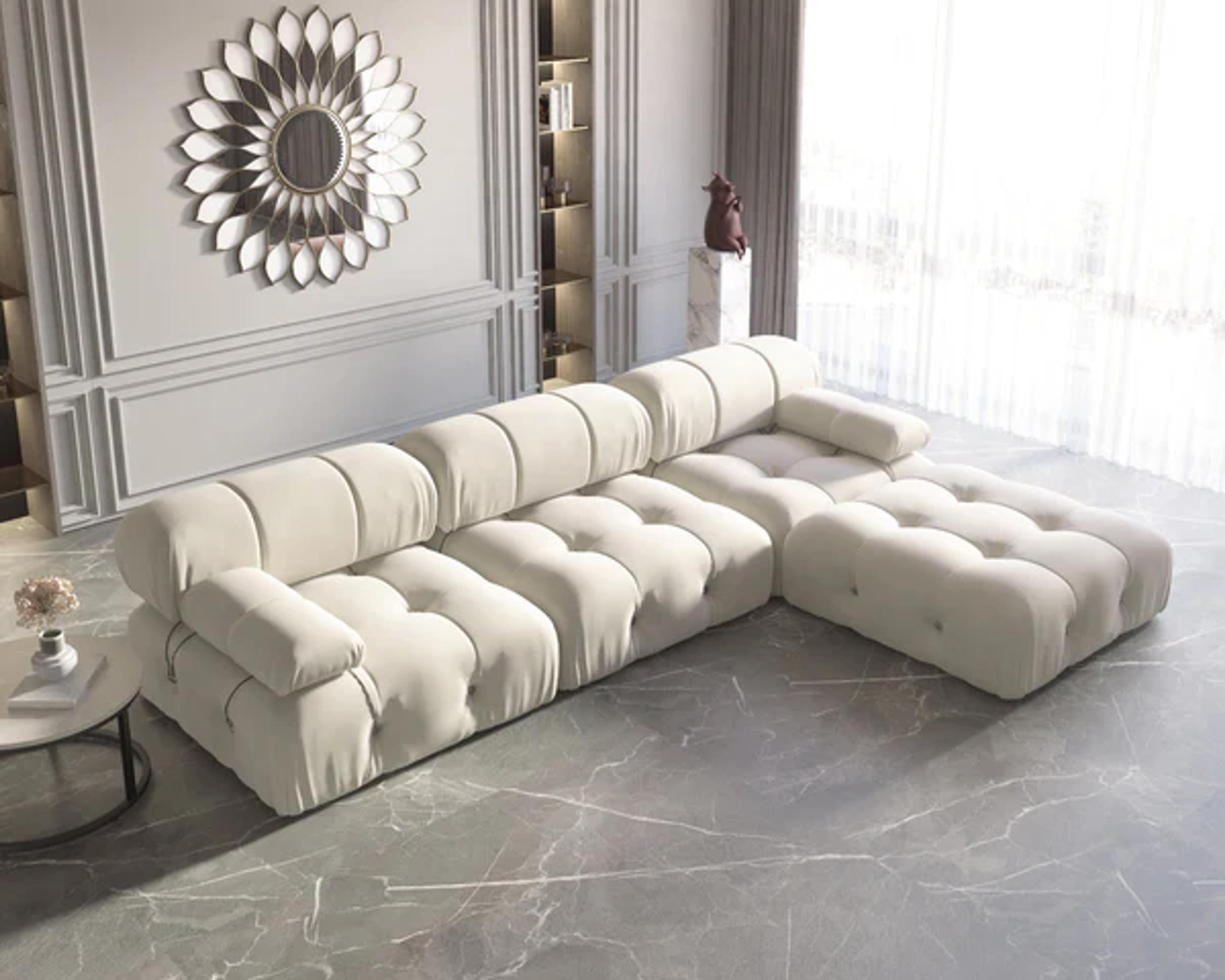 104 inch Wide Velvet Reversible Modular Sofa & Chaise With Ottoman