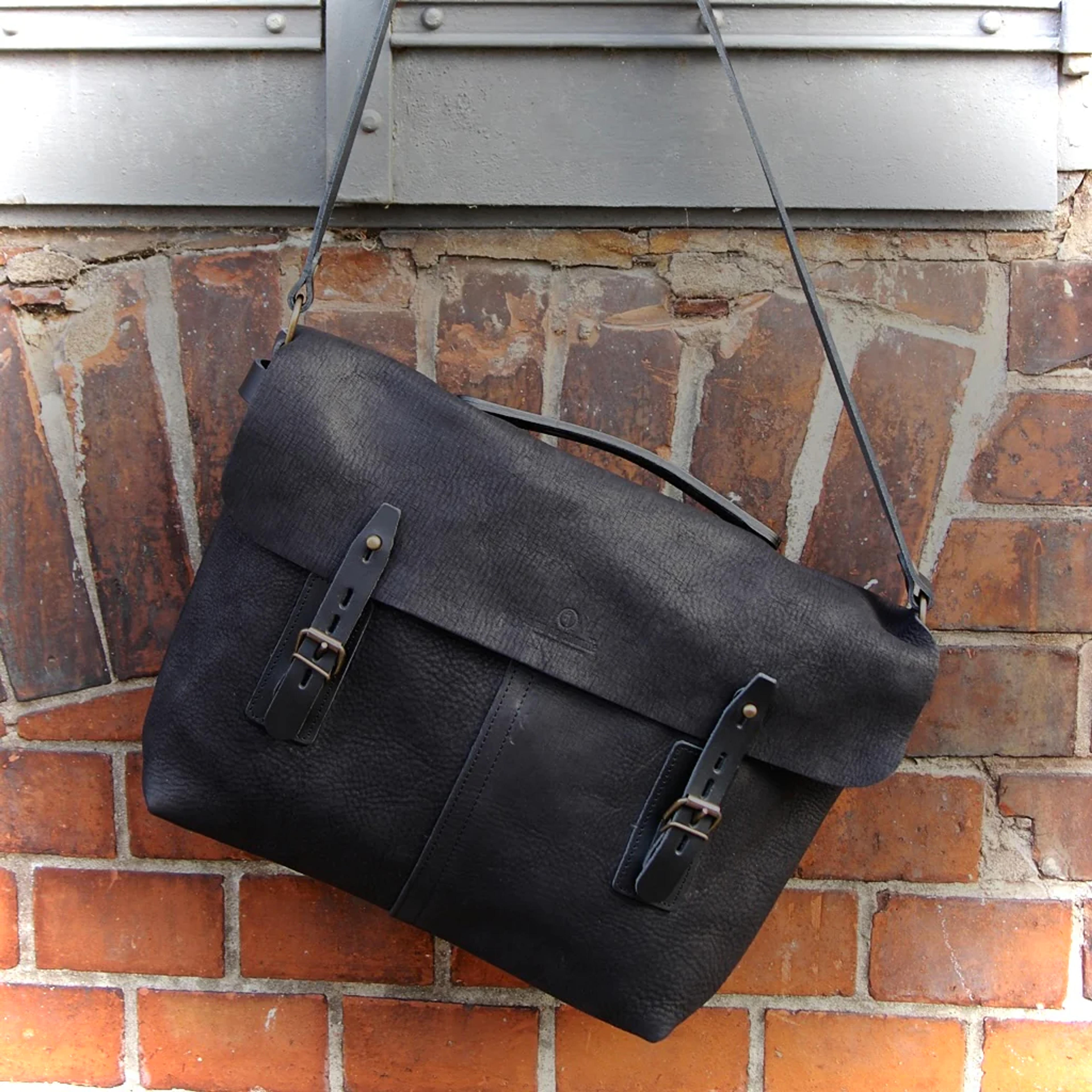 Lucien Satchel Bag in charcoal waxed| Bleu de Chauffe | Berlin- Peter Fields