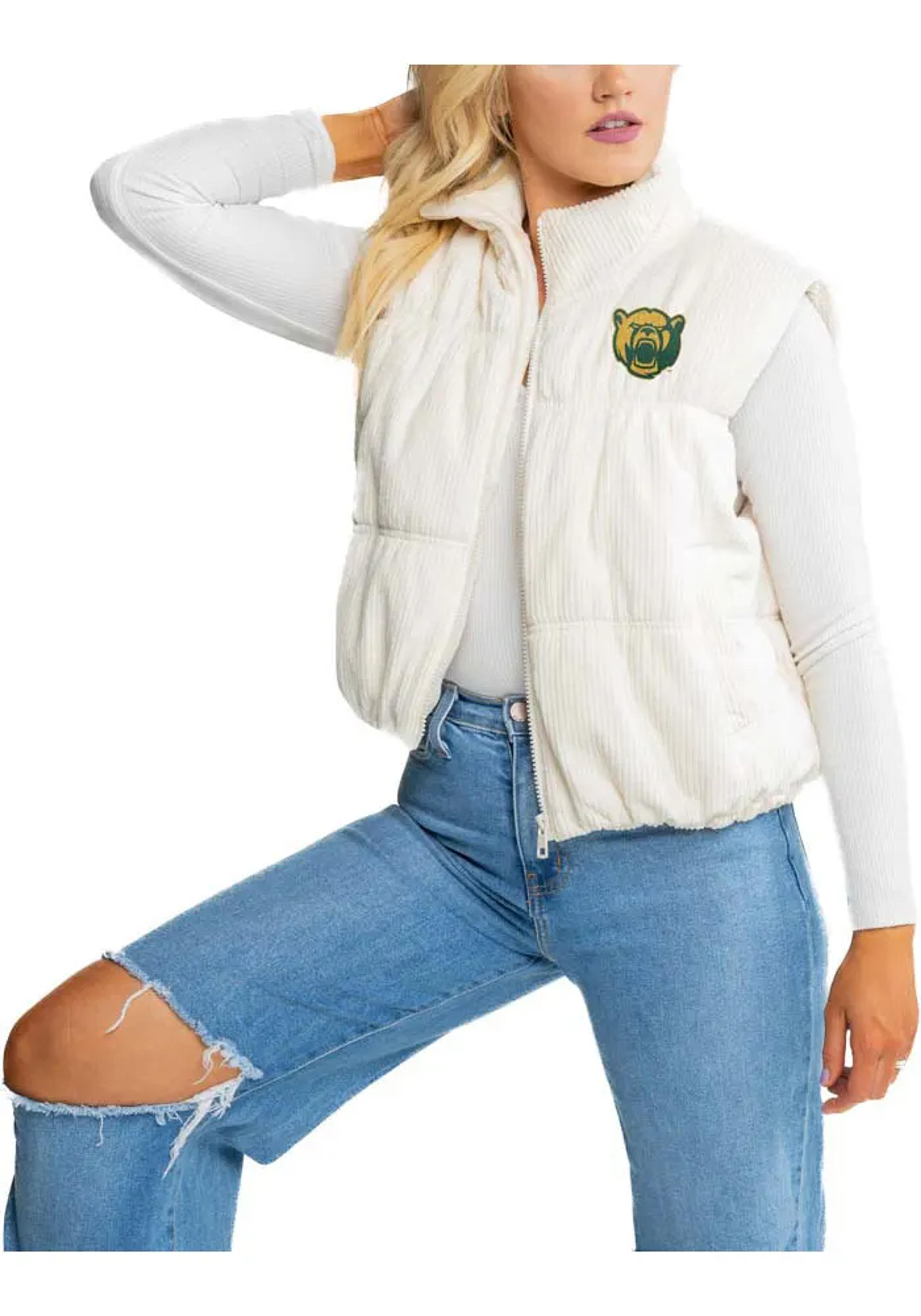 Baylor Bears Gameday Couture Womens White Wandering Around Mini Corduroy Puffer Sleeveless Jacket