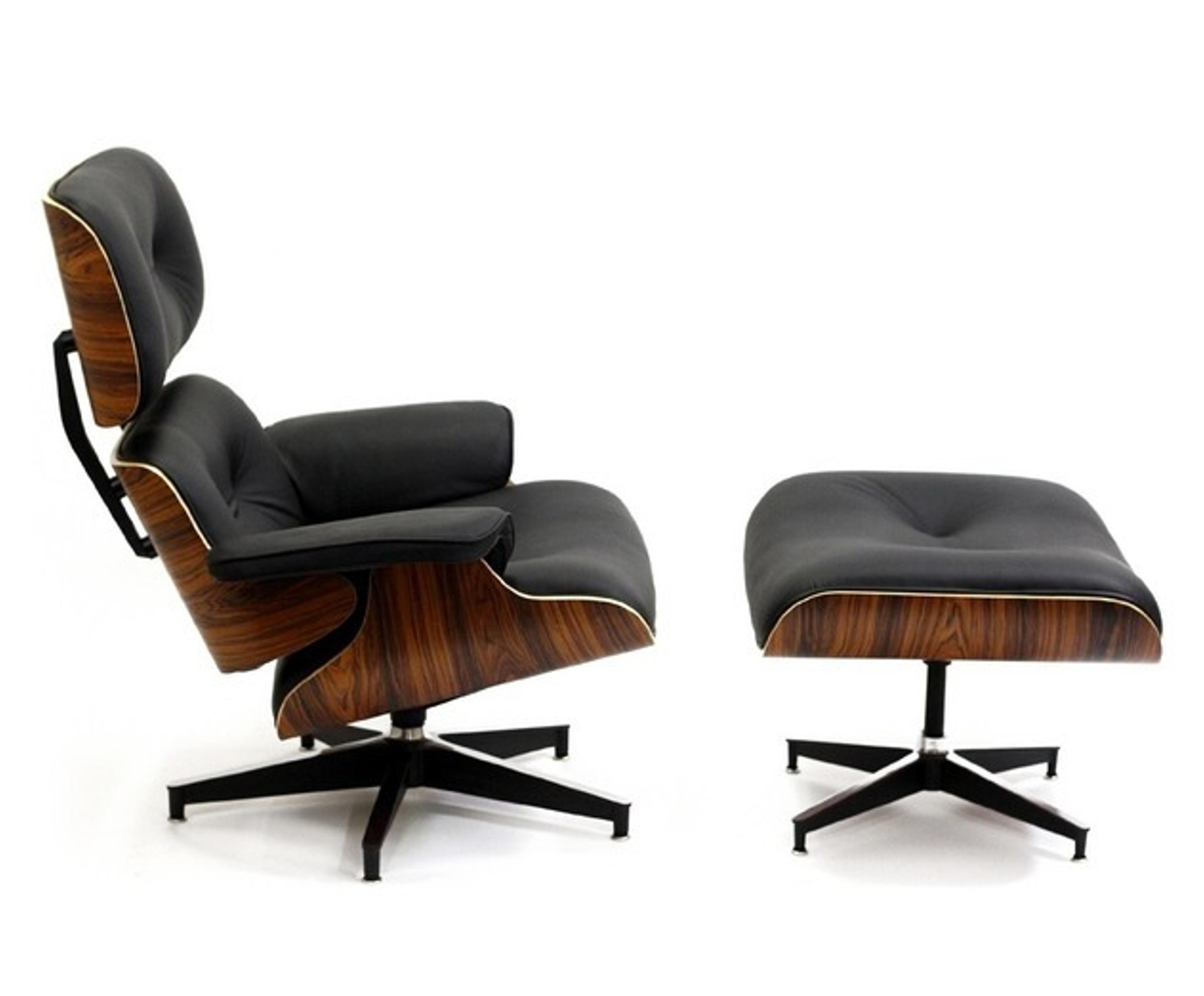 LexMod Eames Style Plywood Lounge Chair & Ottoman, Black Leather