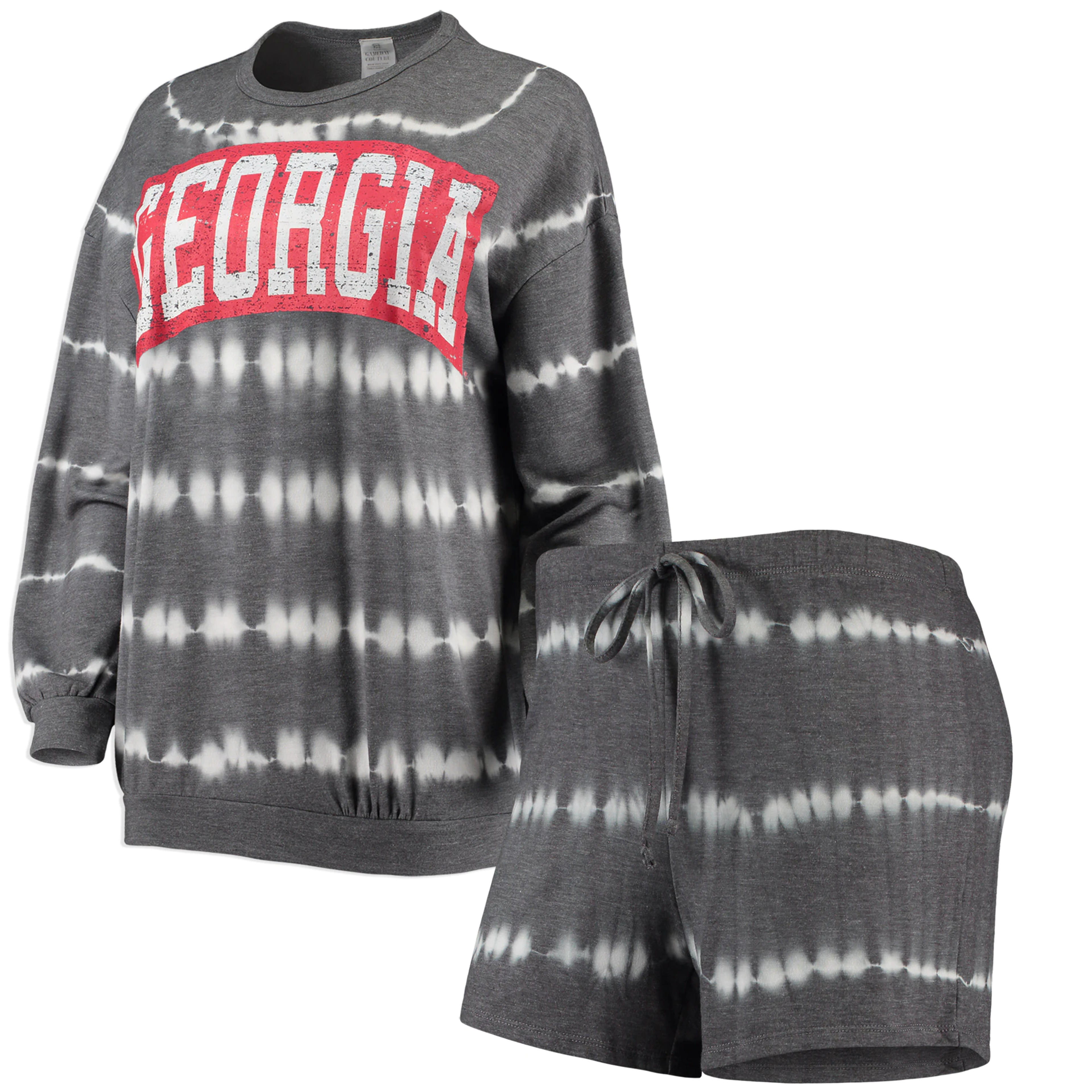 Georgia Bulldogs Gameday Couture Women's All About Stripes Tri-Blend Long Sleeve T-Shirt & Shorts Set - Heathered Charcoal