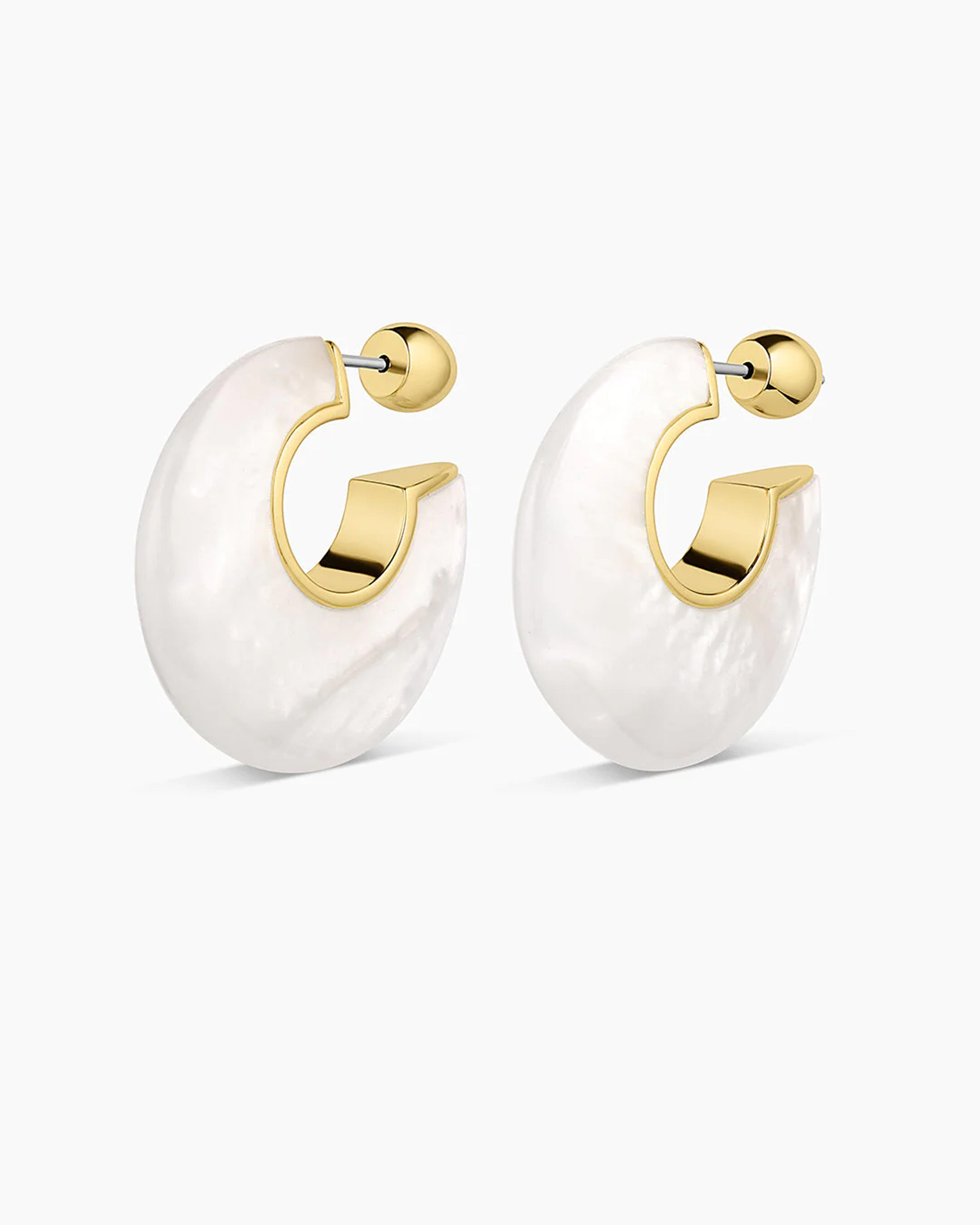 Paseo Marble Arc Hoops - Gold Plated / White Marble
