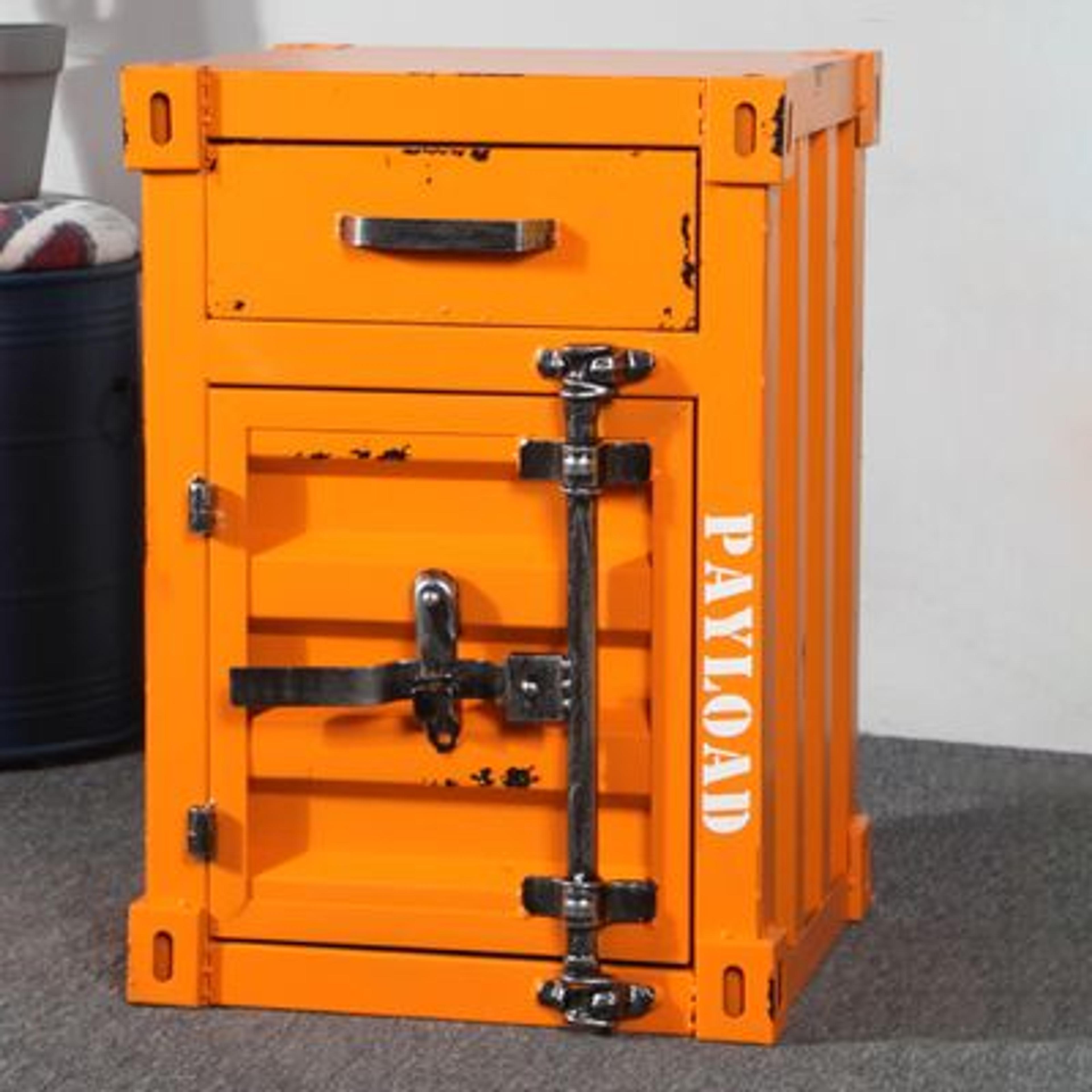 Industrial Loft Orange Nightstand Retro Bedside Storage Cabinet with Door & Drawer - Bedroom Furniture - Homary US