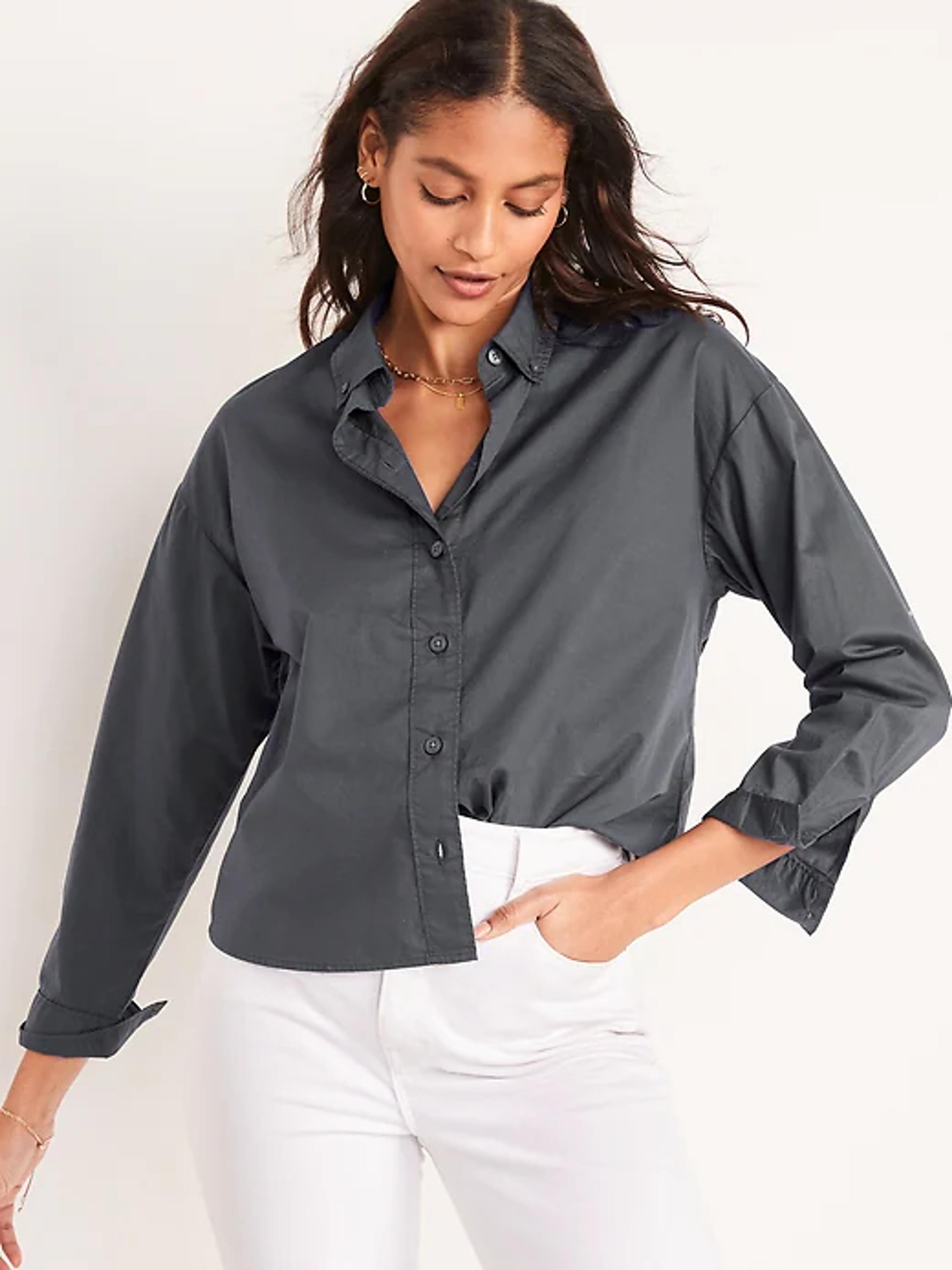 Long-Sleeve Cropped Boyfriend Shirt for Women | Old Navy