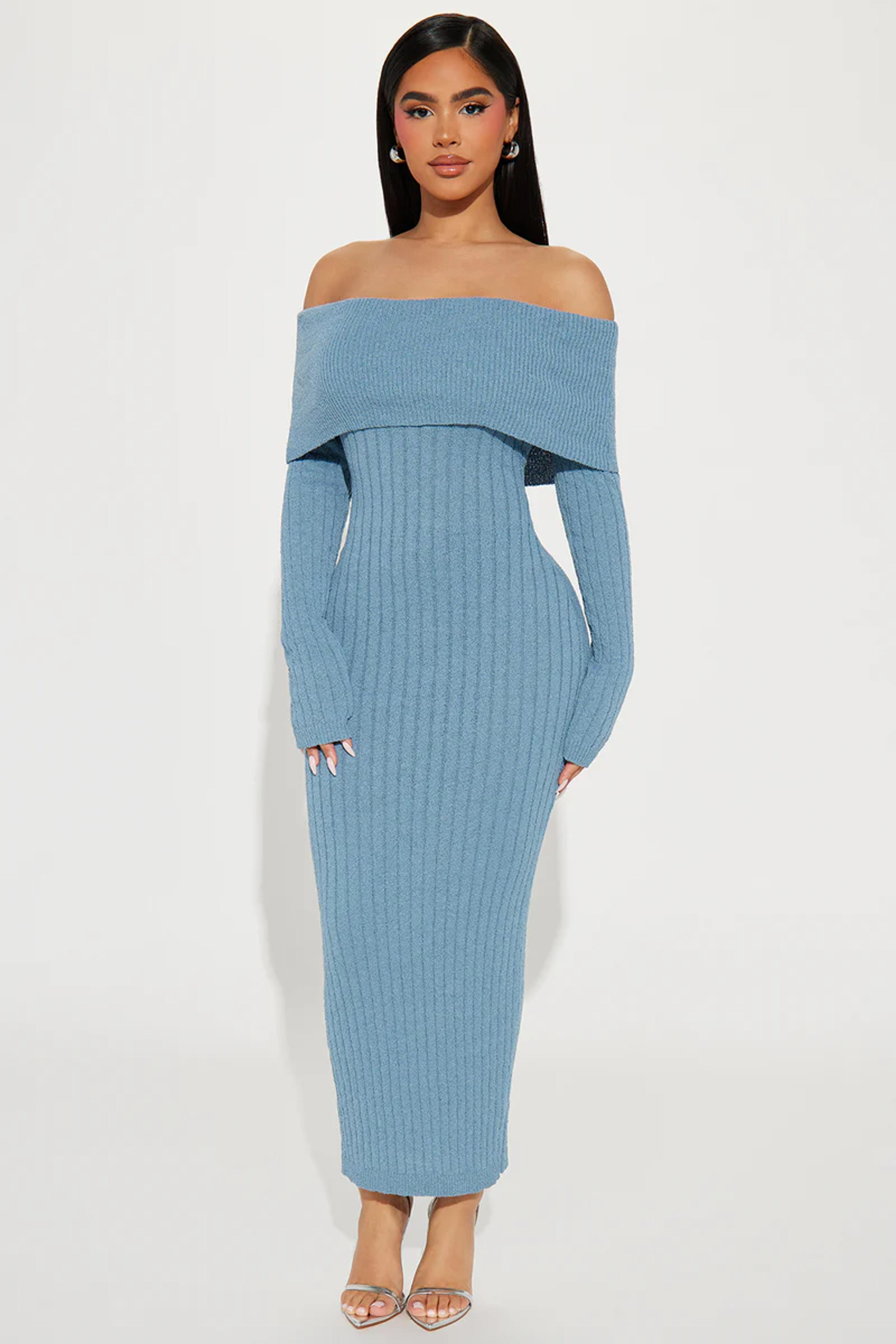 Kassy Off Shoulder Midi Dress - Blue