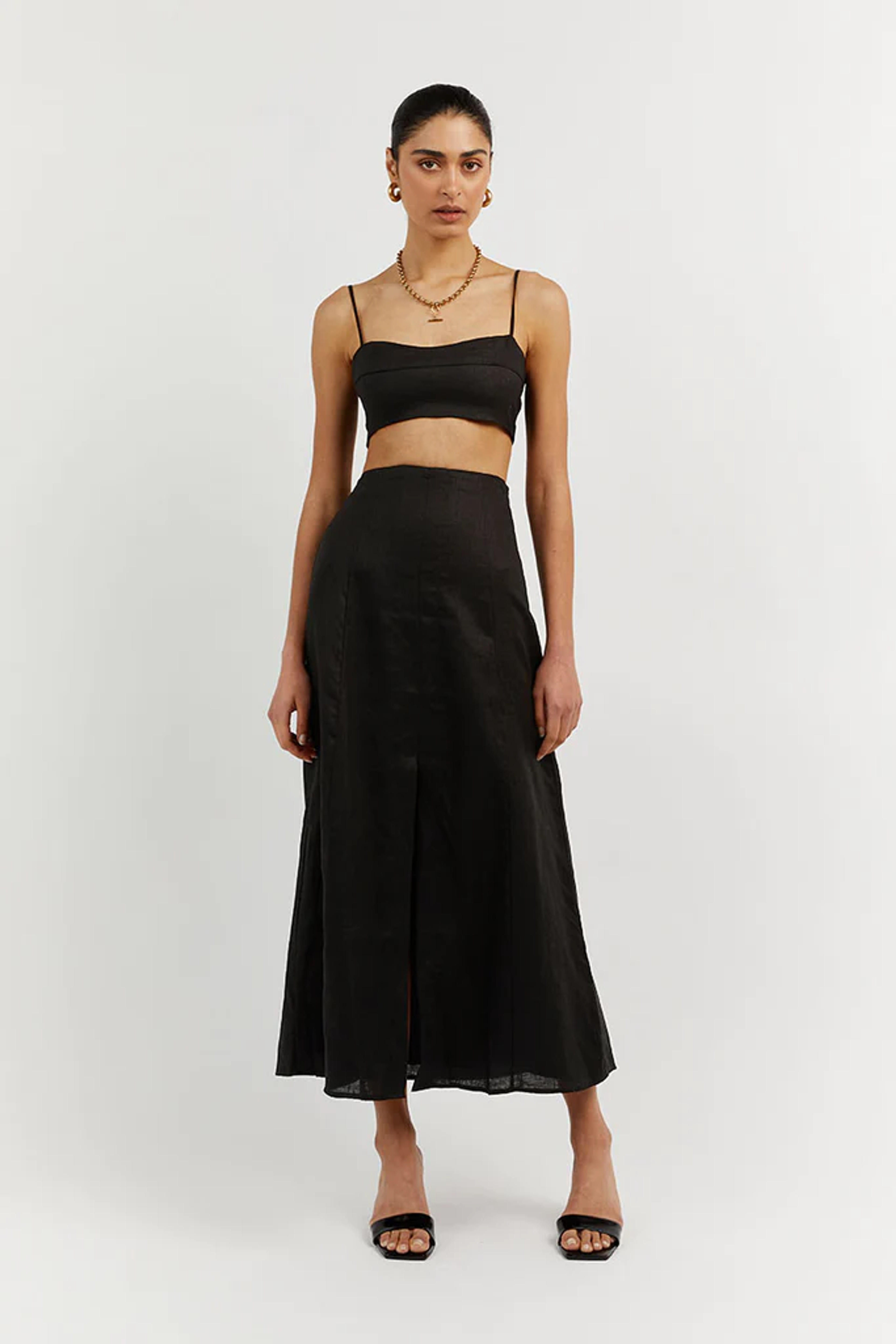 HEATHER BLACK SPLIT FRONT SKIRT