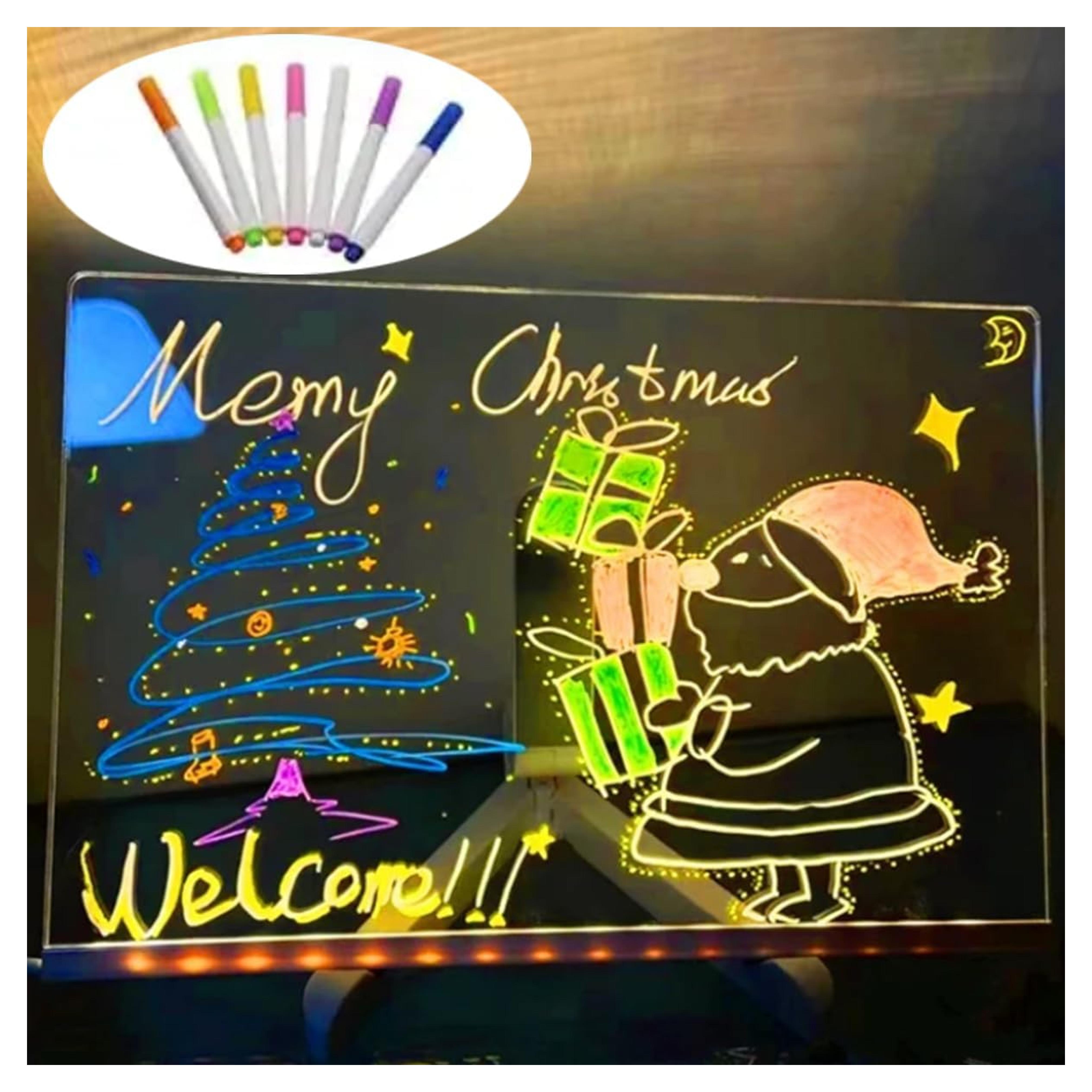 LED Note Board with Colors, Acrylic Dry Erase Board with Light, Glowing Acrylic Message Marker Board, Light up Dry Erase Board with Stand as a Glow Memo Board
