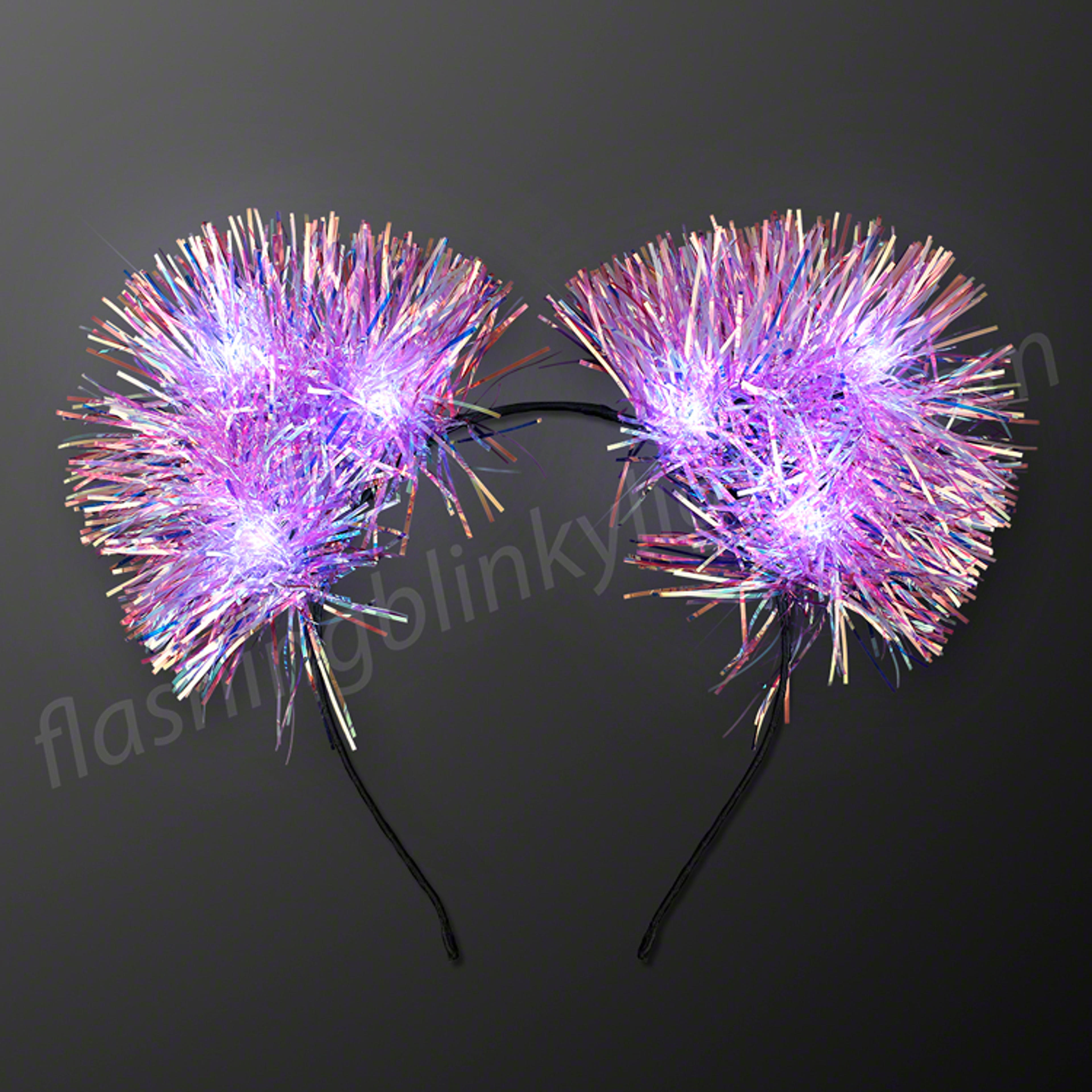 Light Up Sparkle Iridescent LED Pom Ears | FlashingBlinkyLights