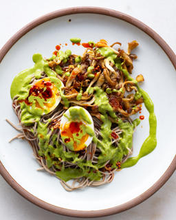 Oyster Mushrooms & Herby Soba Noodles - Justine Snacks