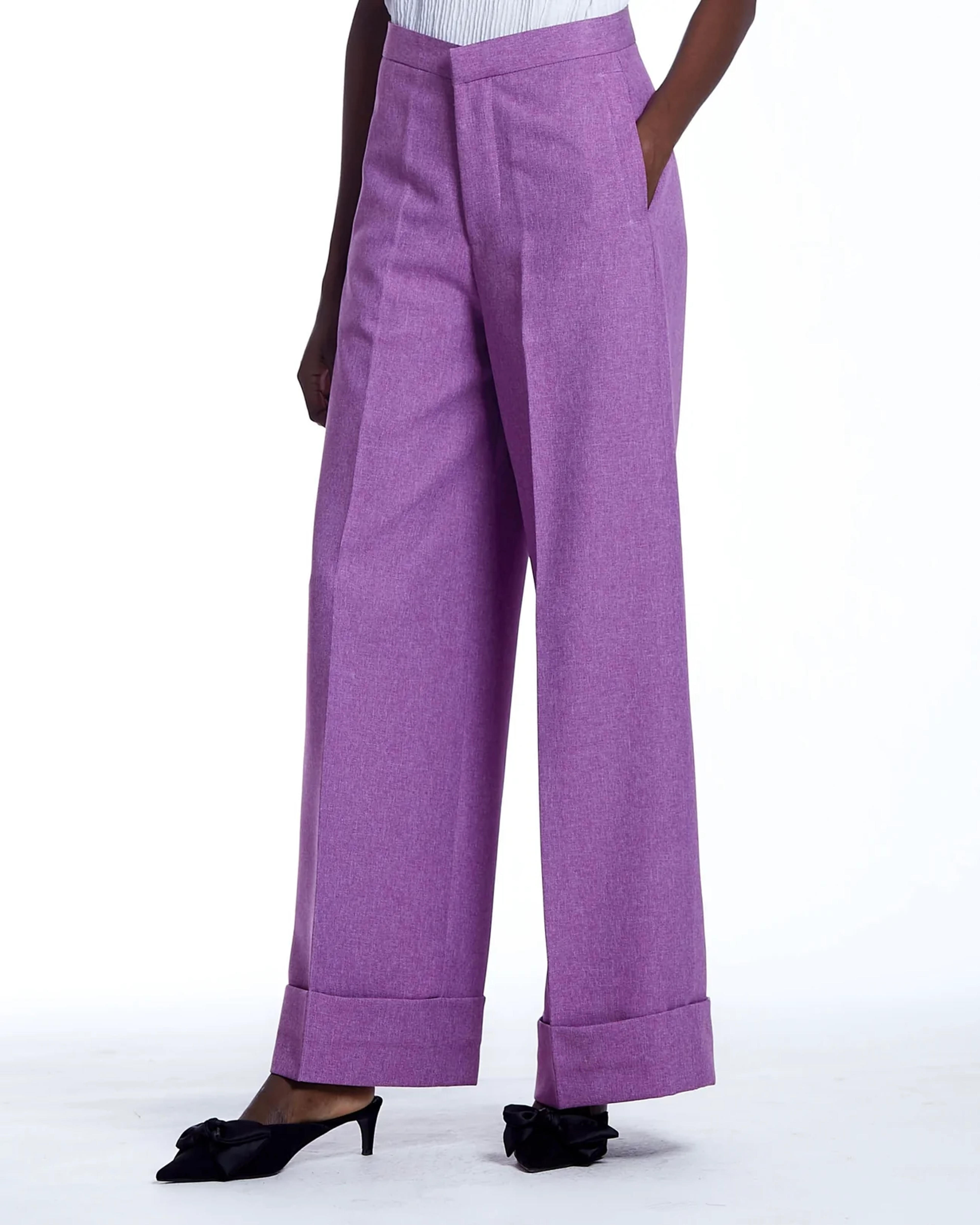 Wide Legged Purple Turn-Up Pants