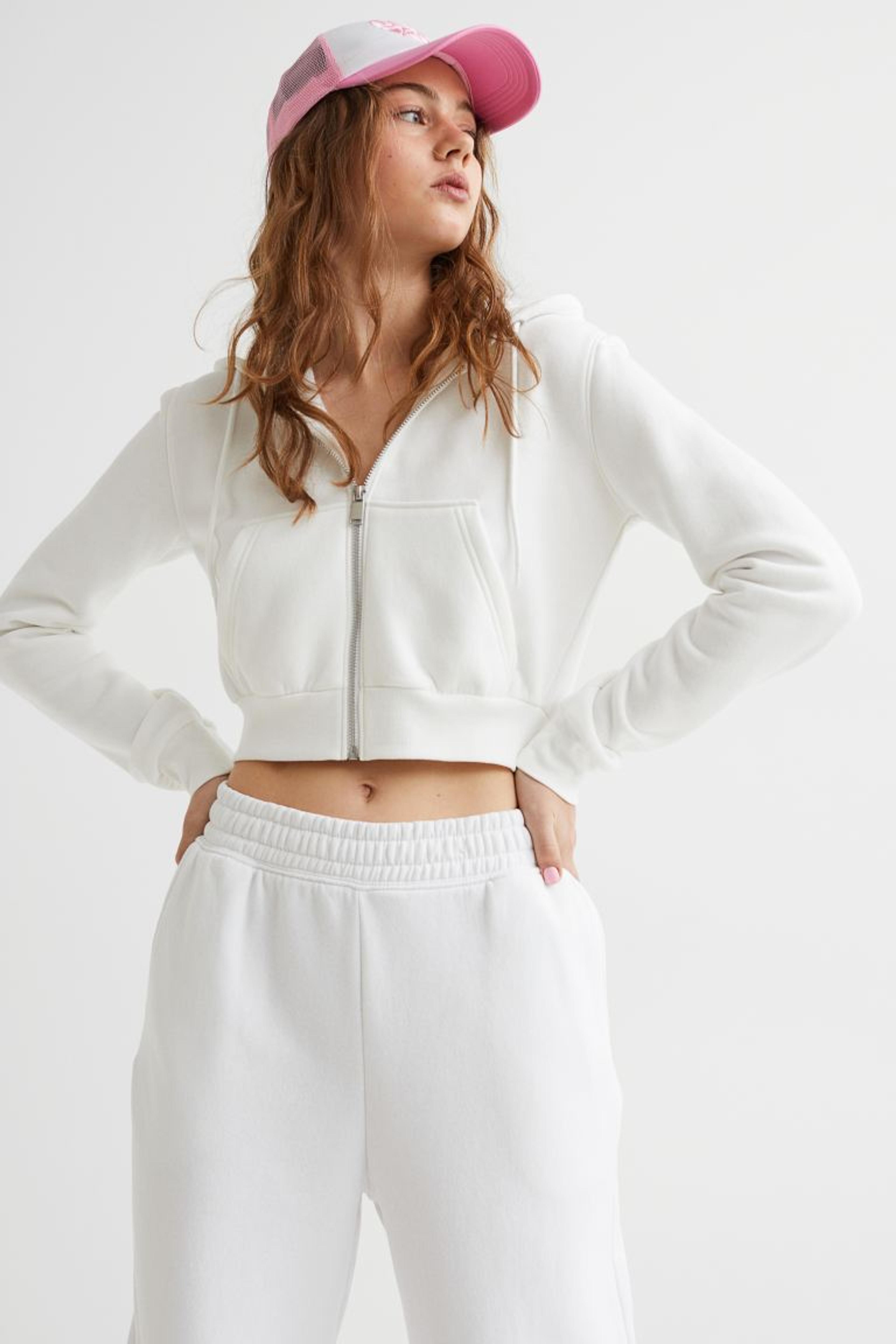 Short Hooded Sweatshirt Jacket - White - Ladies | H&M US