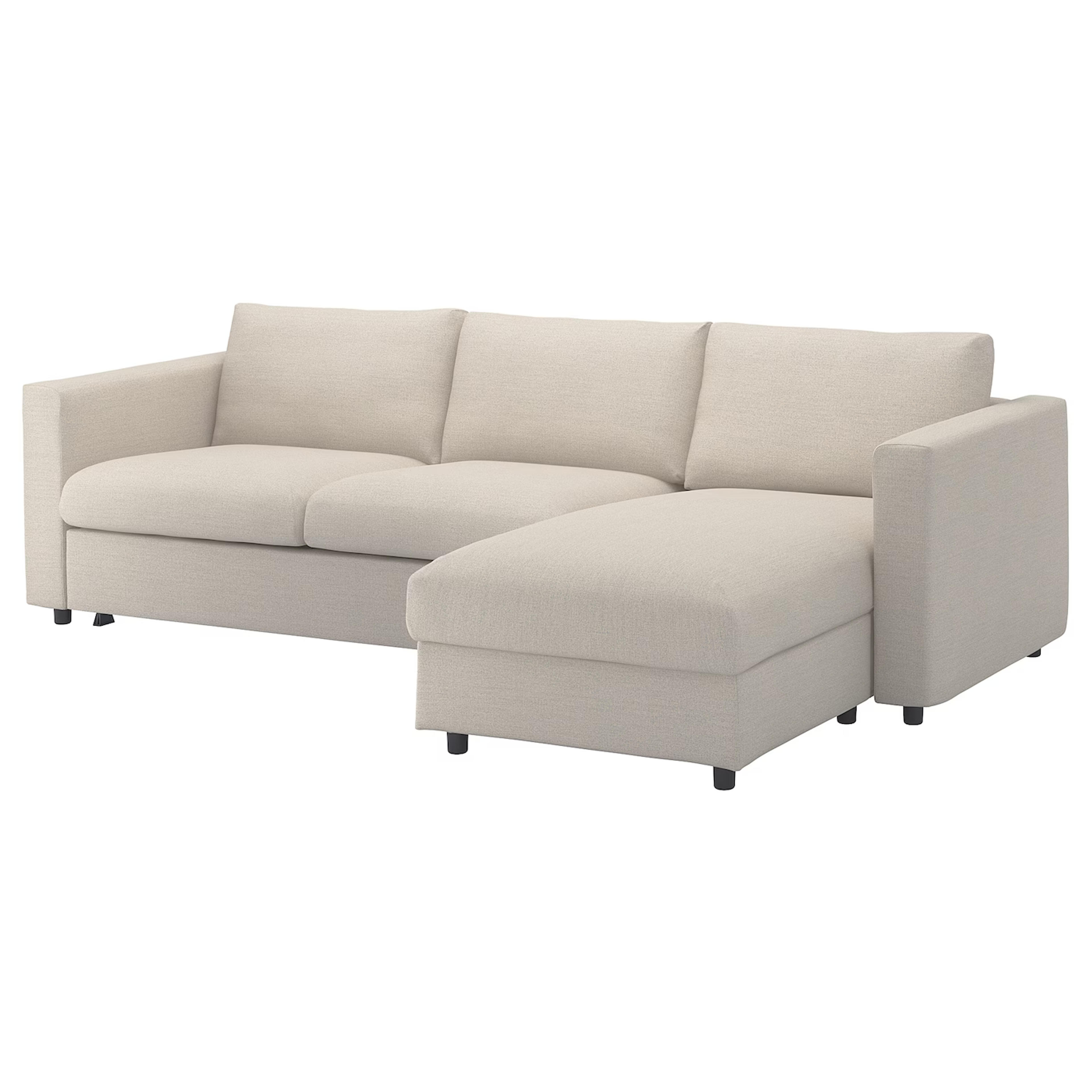 FINNALA Sleeper sofa, With chaise/Gunnared beige