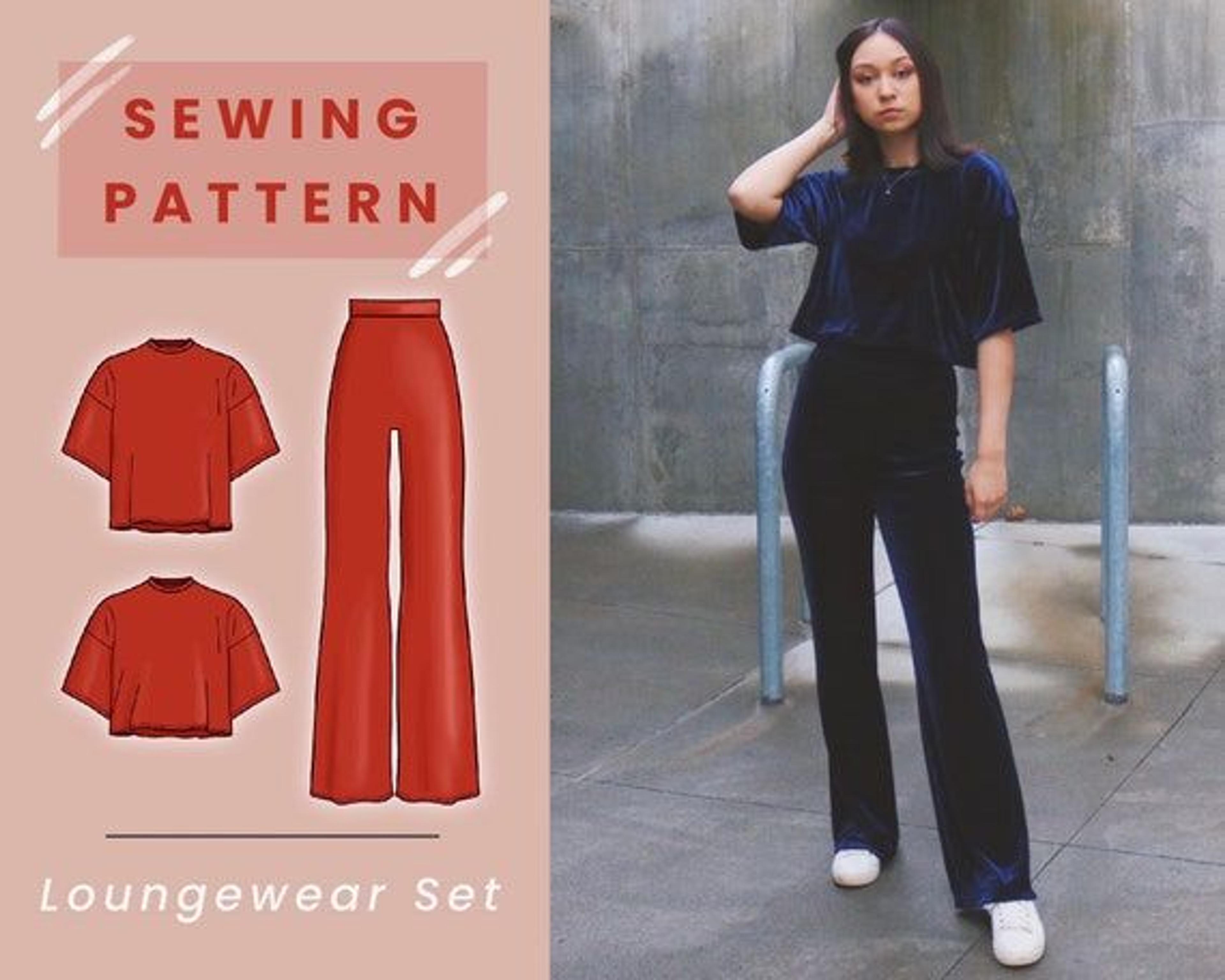 Loungewear Set Digital PDF Sewing Pattern // US Size 00-14 // Instant Download with 4 Printable Sizes // Two Shirt Variations