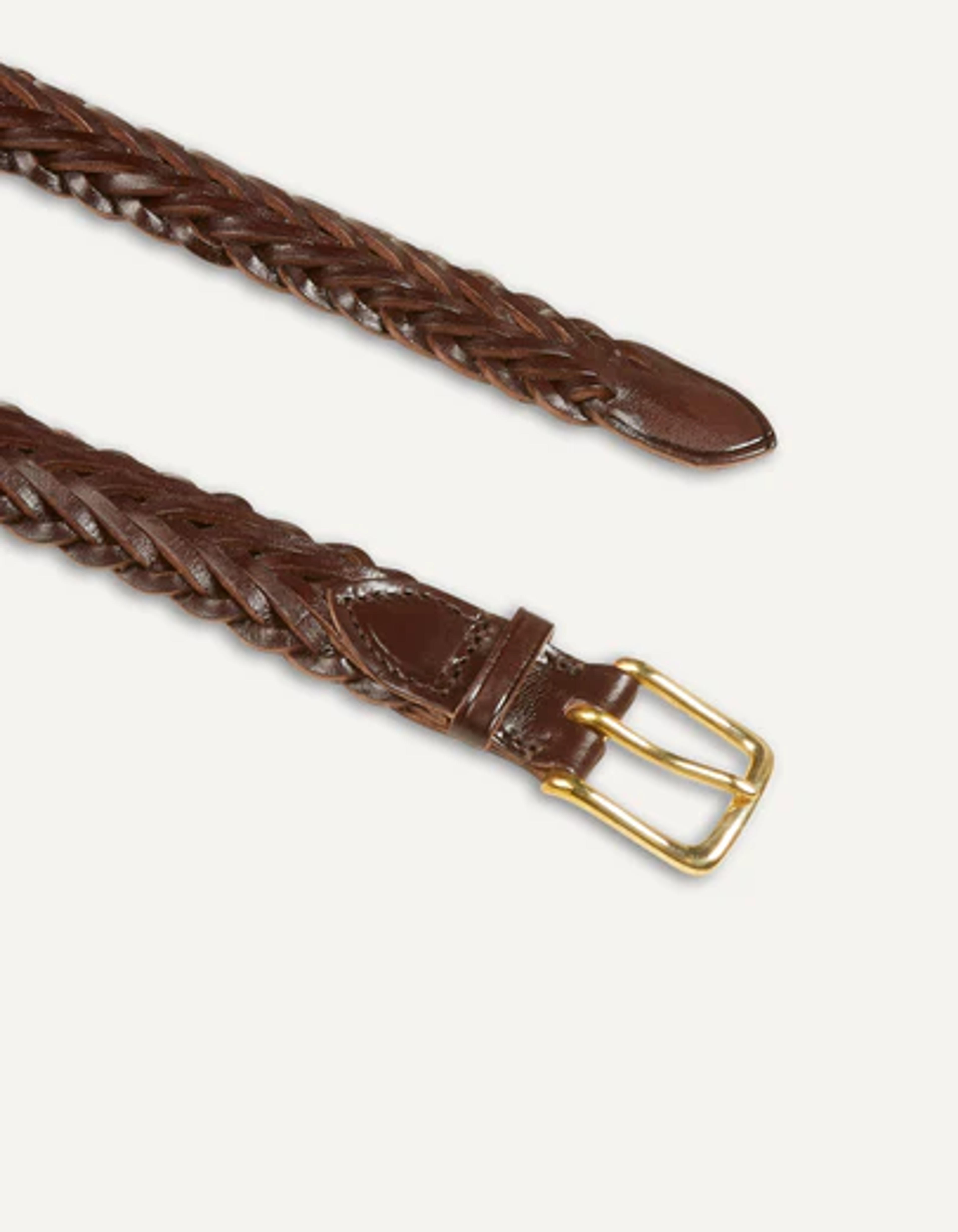 Brown Plaited Bridle Leather Belt with Brass Buckle – Drakes