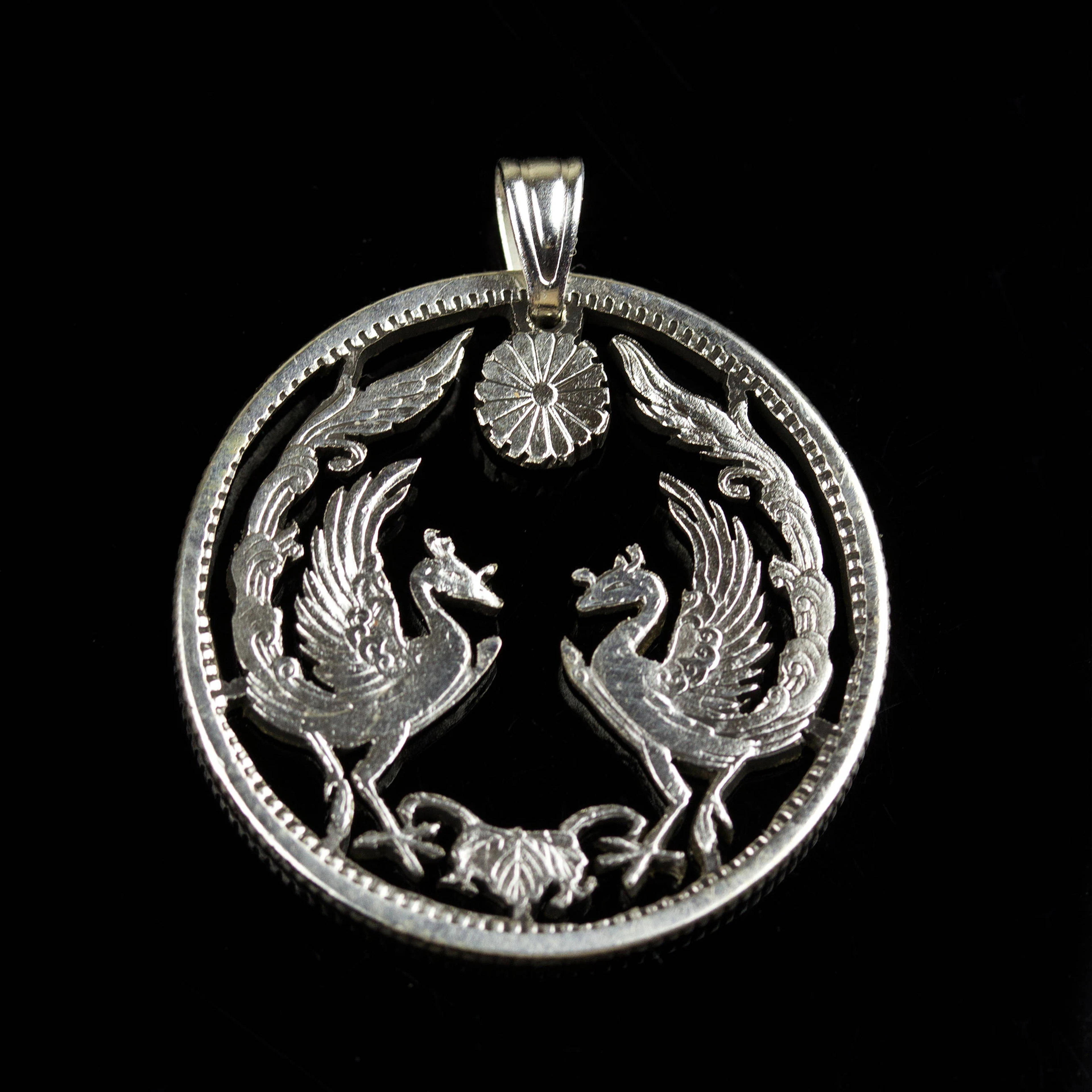 1922 Japan Silver 50 Sen Taishō Phoenix Cut Coin Pendant With Necklace Sun Tokyo Yokohama. Hand Cut - Etsy