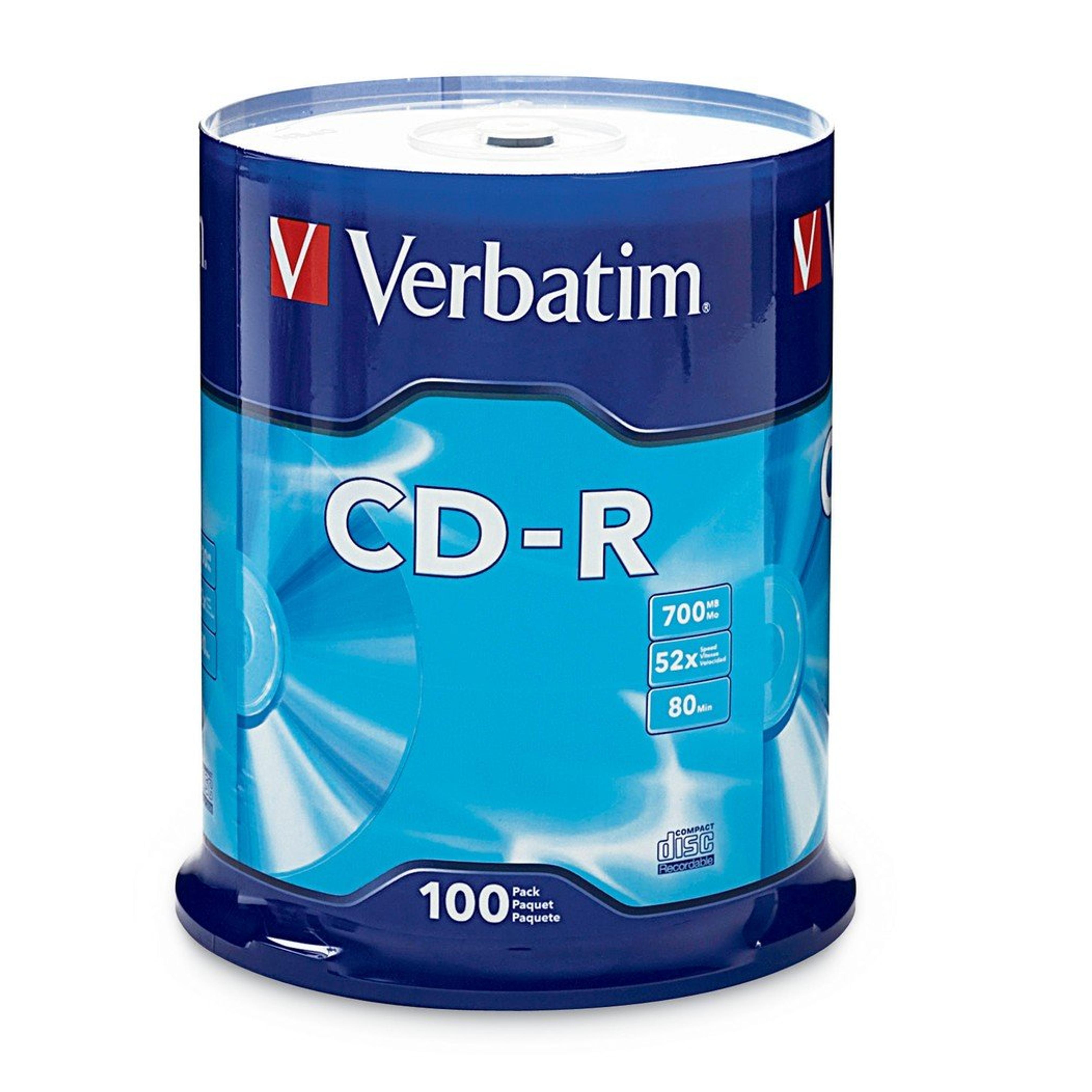 Verbatim CD-R Blank Discs 700MB 80 Minutes 52X Recordable Disc for Data and Music - 100pk Spindle Frustration Free Packaging,Blue 100-Disc Frustration-Free Packaging