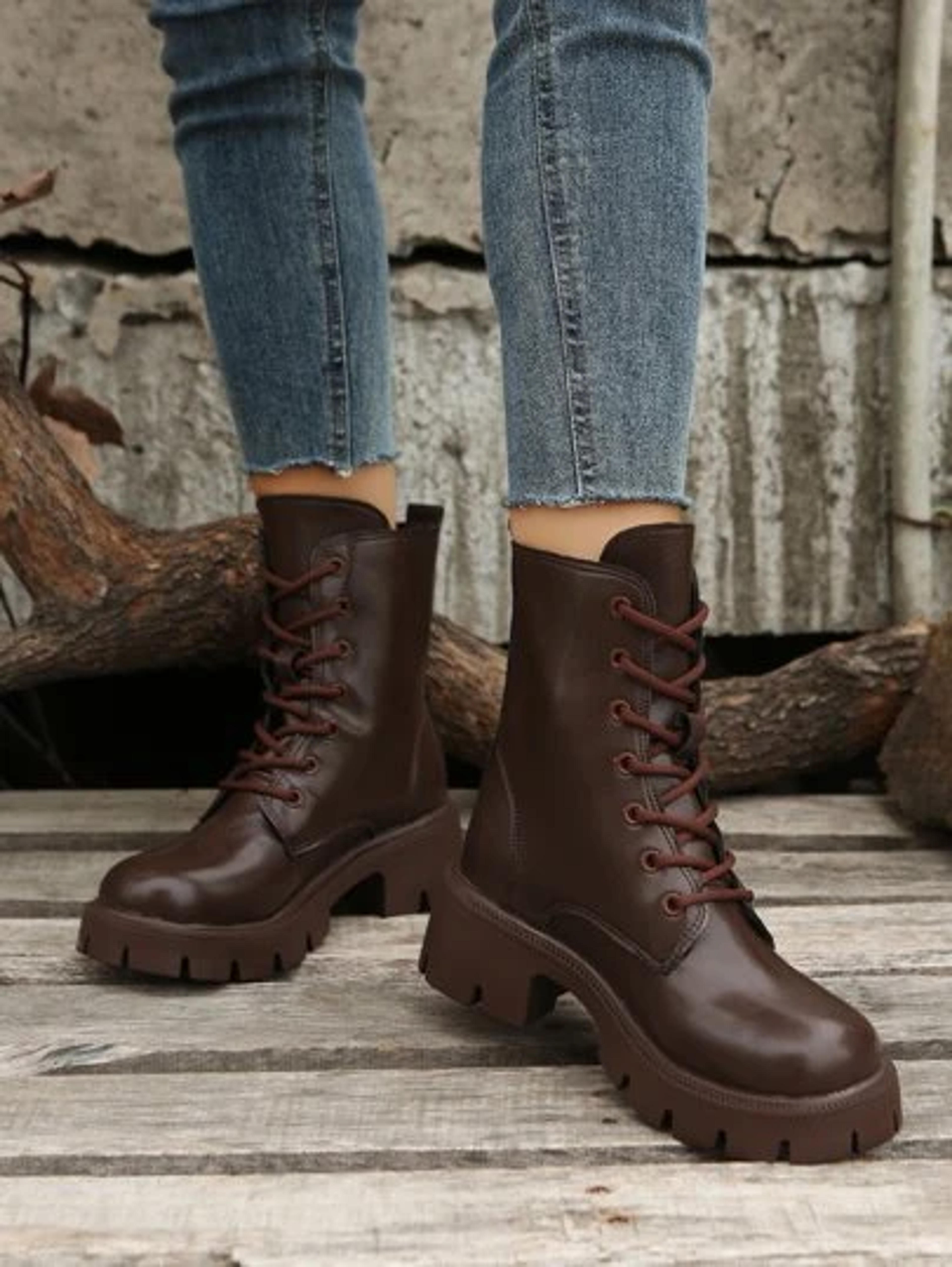 Lace-up Front Chunky Heeled Combat Boots | SHEIN USA