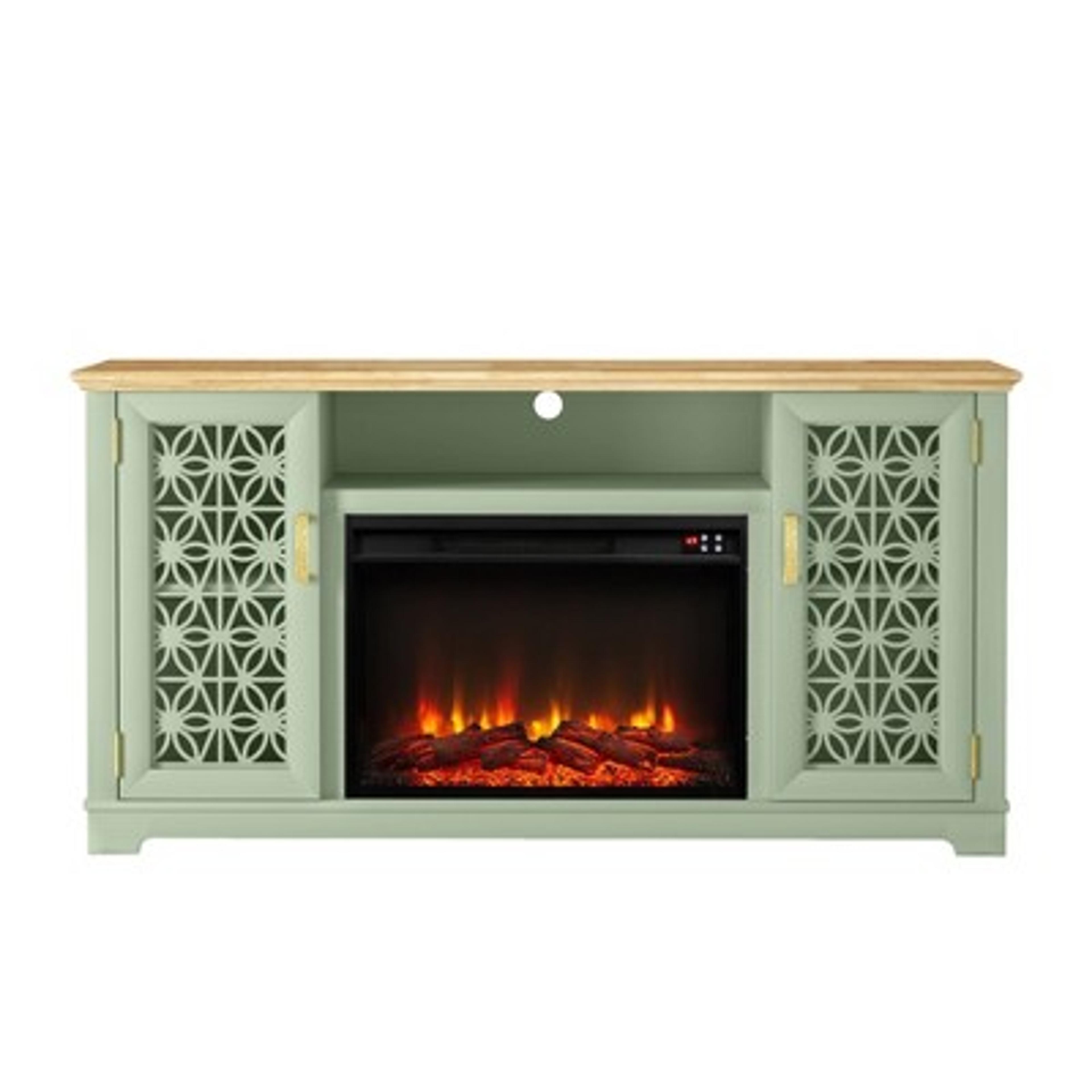 60" Floral Style TV Stand with Electric Fireplace For TVs up to 65" Green - Festivo