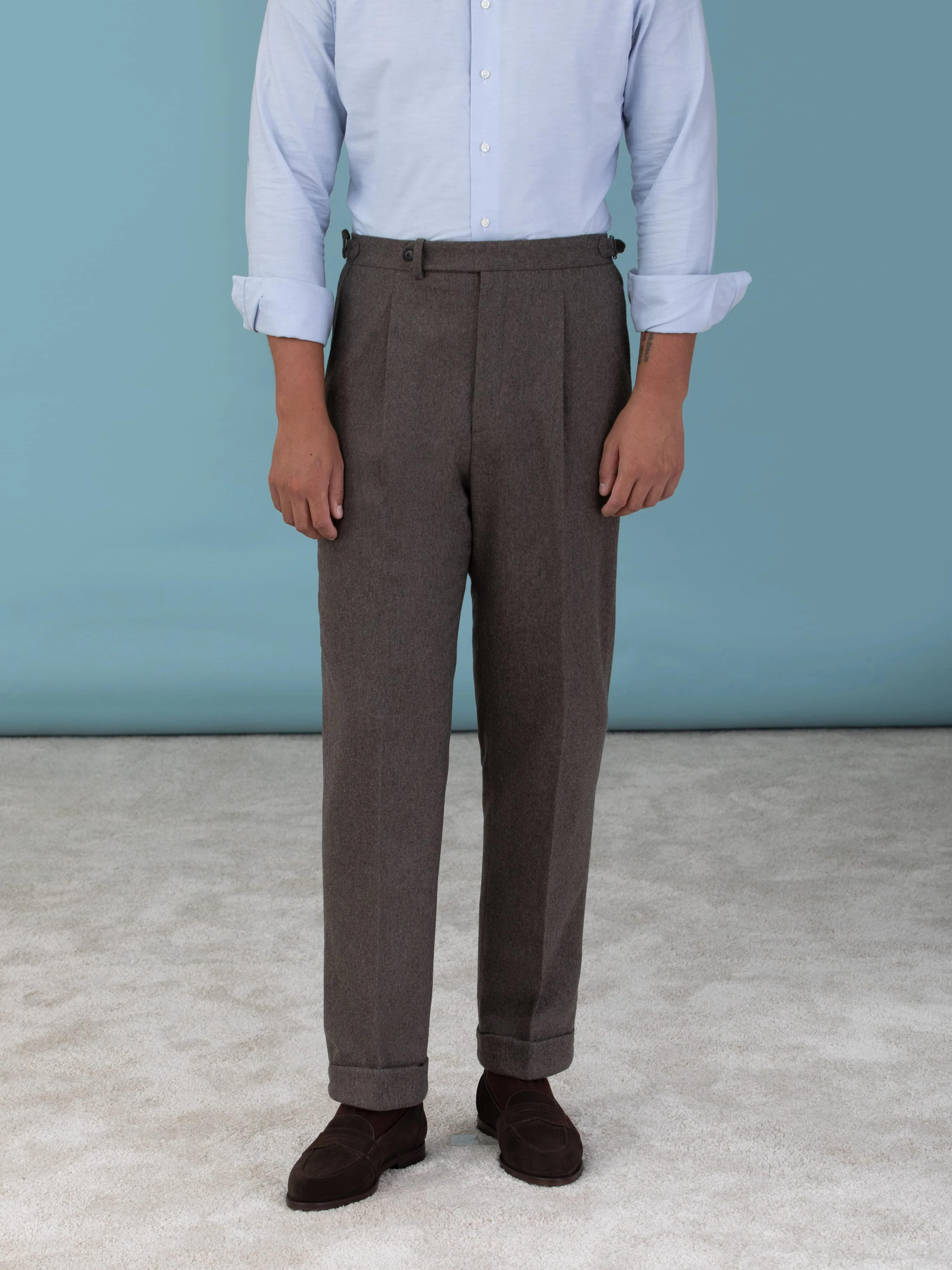 Grand Le Mar | Brown Flannel Oscar Trousers Versatile Elegance for Every Occasion.