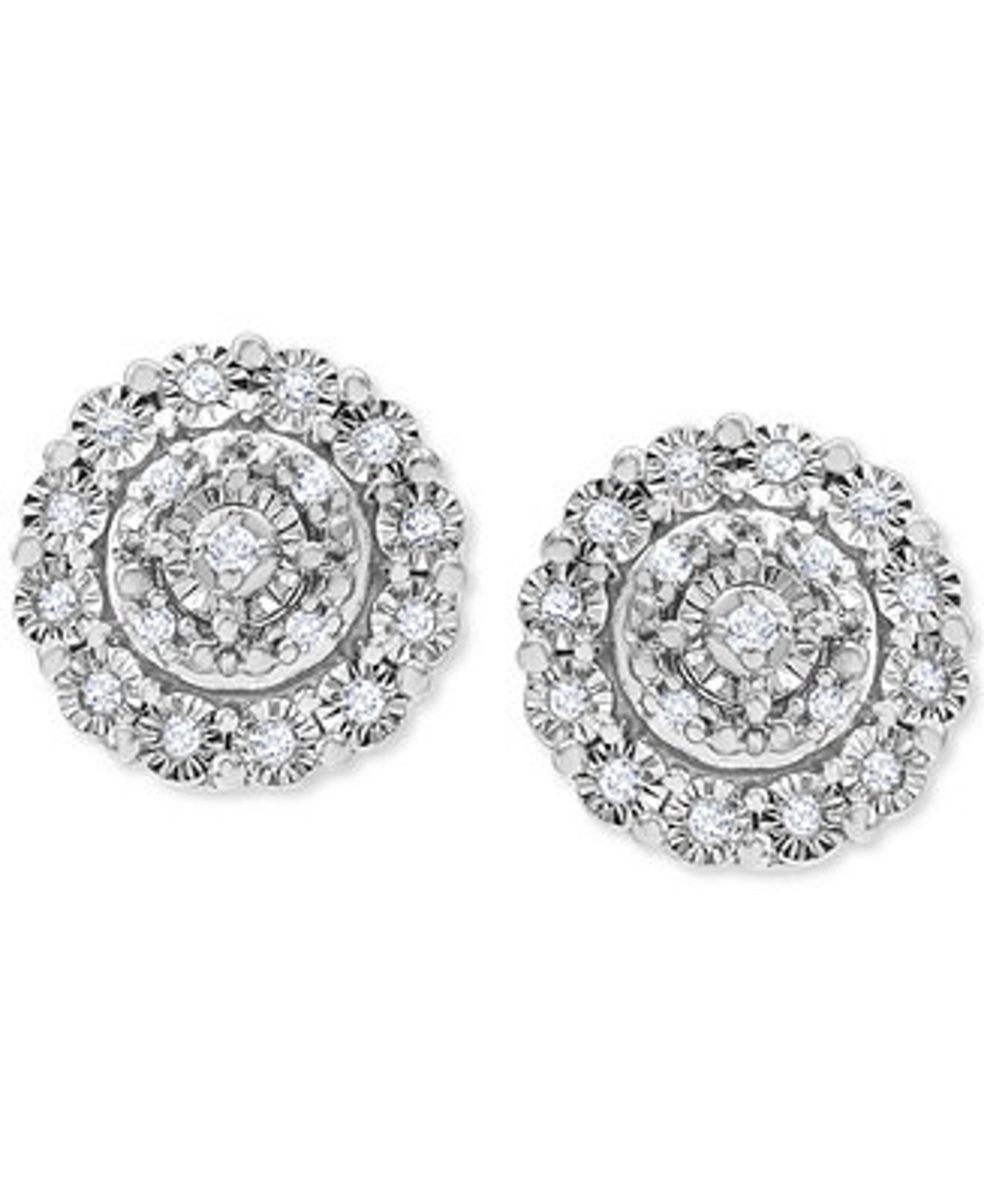 Macy's Diamond Halo Cluster Stud Earrings (1/10 ct. t.w.) in Sterling Silver & Reviews - Earrings - Jewelry & Watches - Macy's