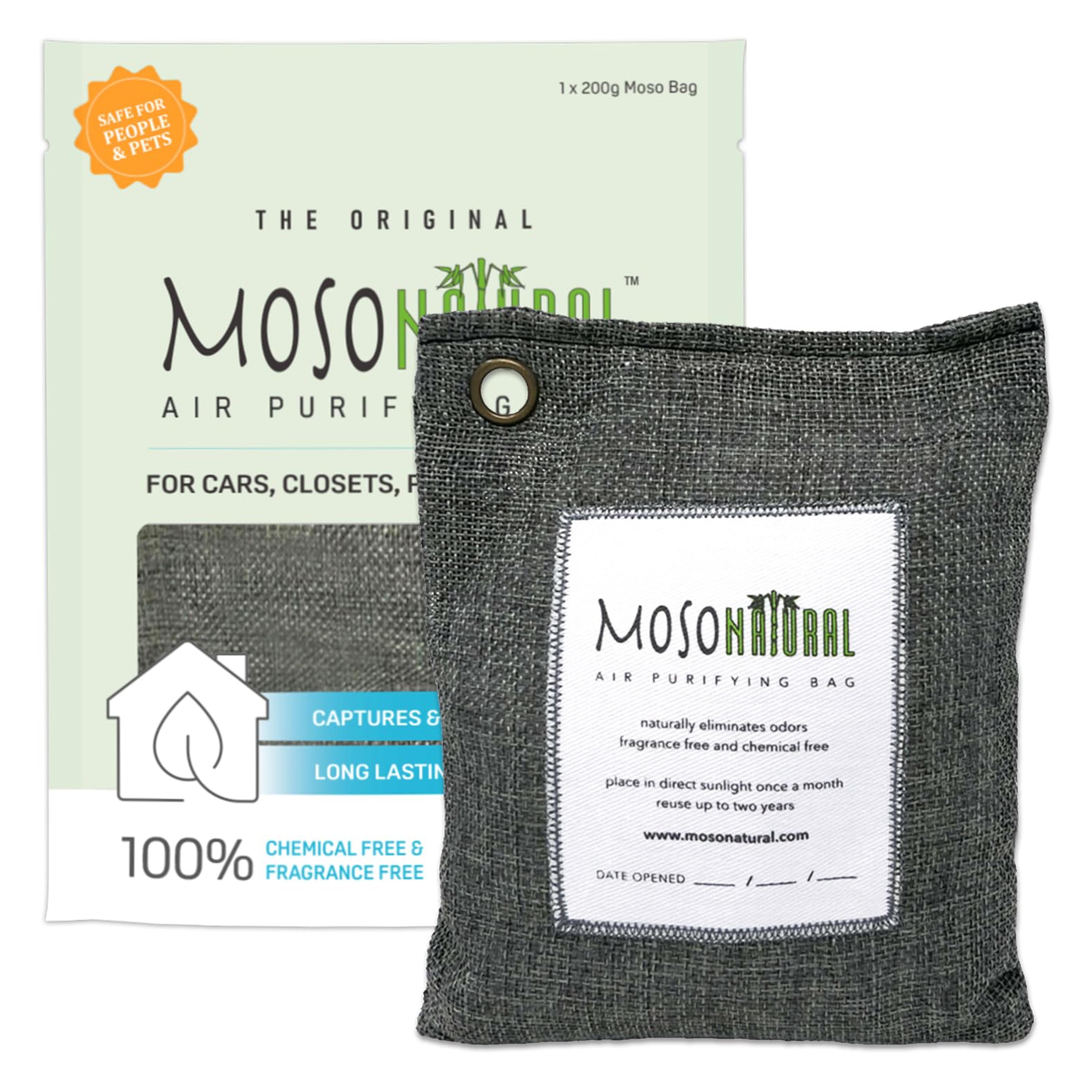 Moso Natural Air Purifying Bag 200g. A Scent Free Odor Eliminator for Cars, Closets, Bathrooms, Pet Areas. Premium Moso Bamboo Charcoal Odor Absorber. Two Year Lifespan! (Charcoal Grey) 1 Count (Pack of 1)