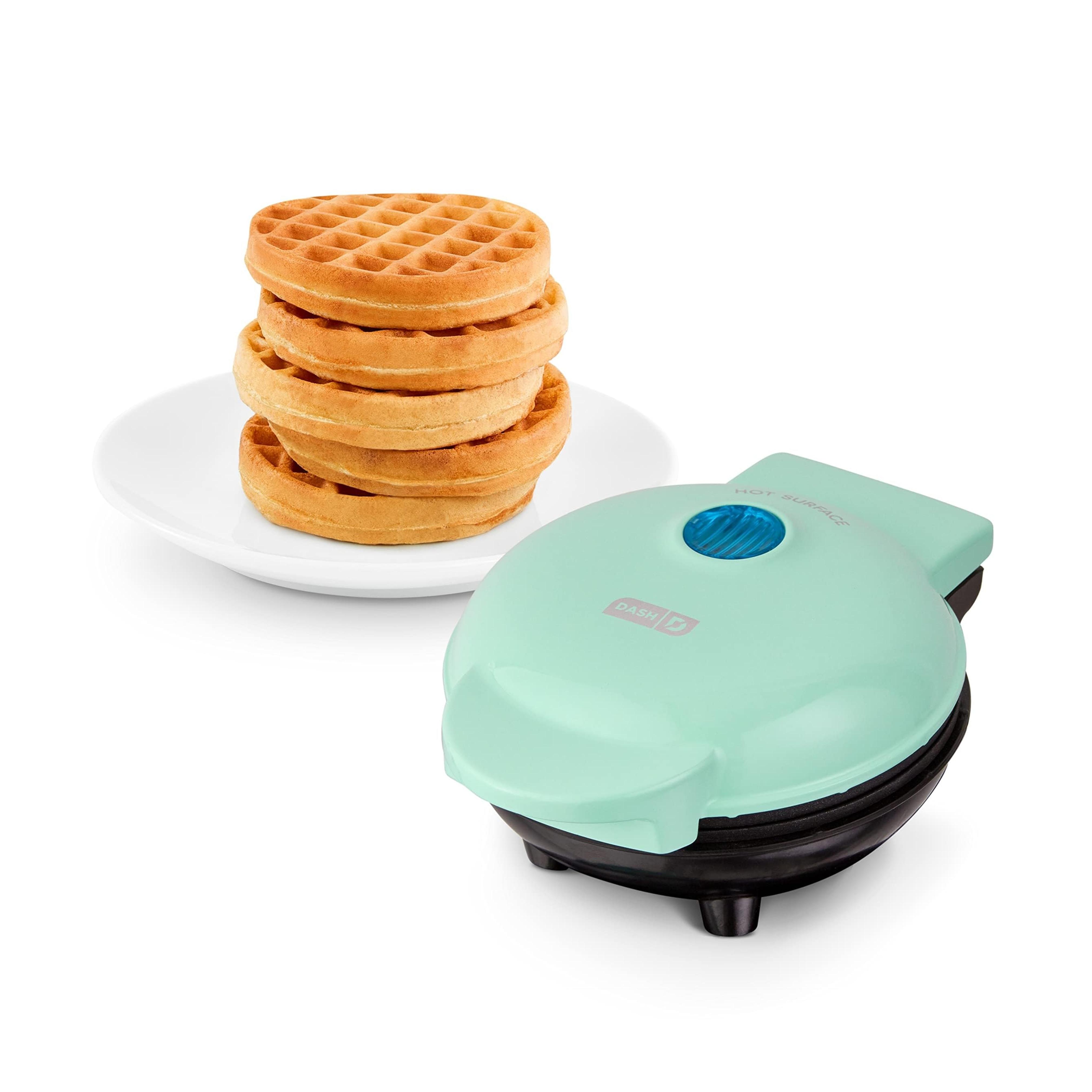 DASH Mini Maker for Individual Waffles, Hash Browns, Keto Chaffles with Easy to Clean, Non-Stick Surfaces, 4 Inch, Aqua