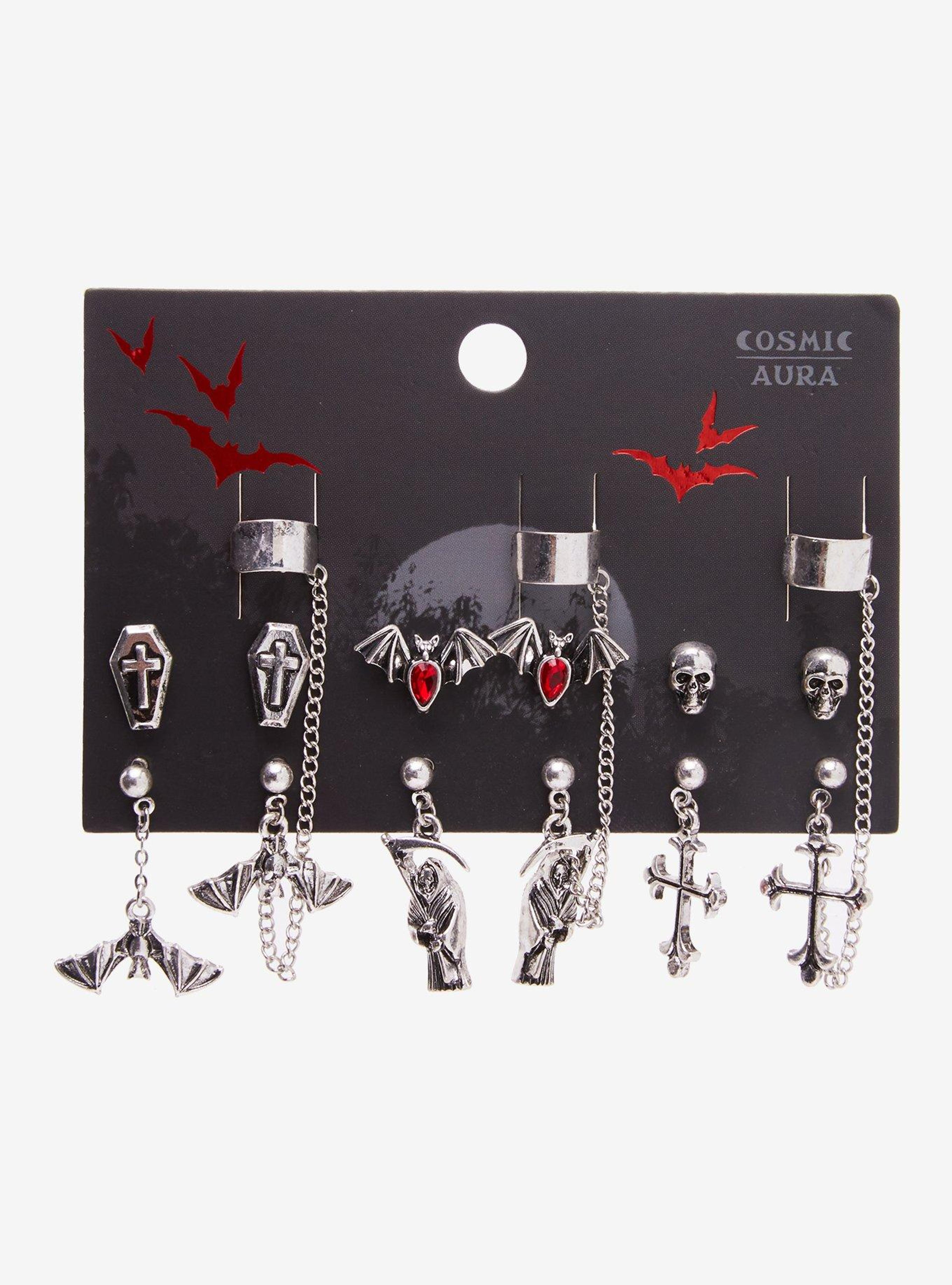 Cosmic Aura Grim Reaper Bat Cuff Earring Set