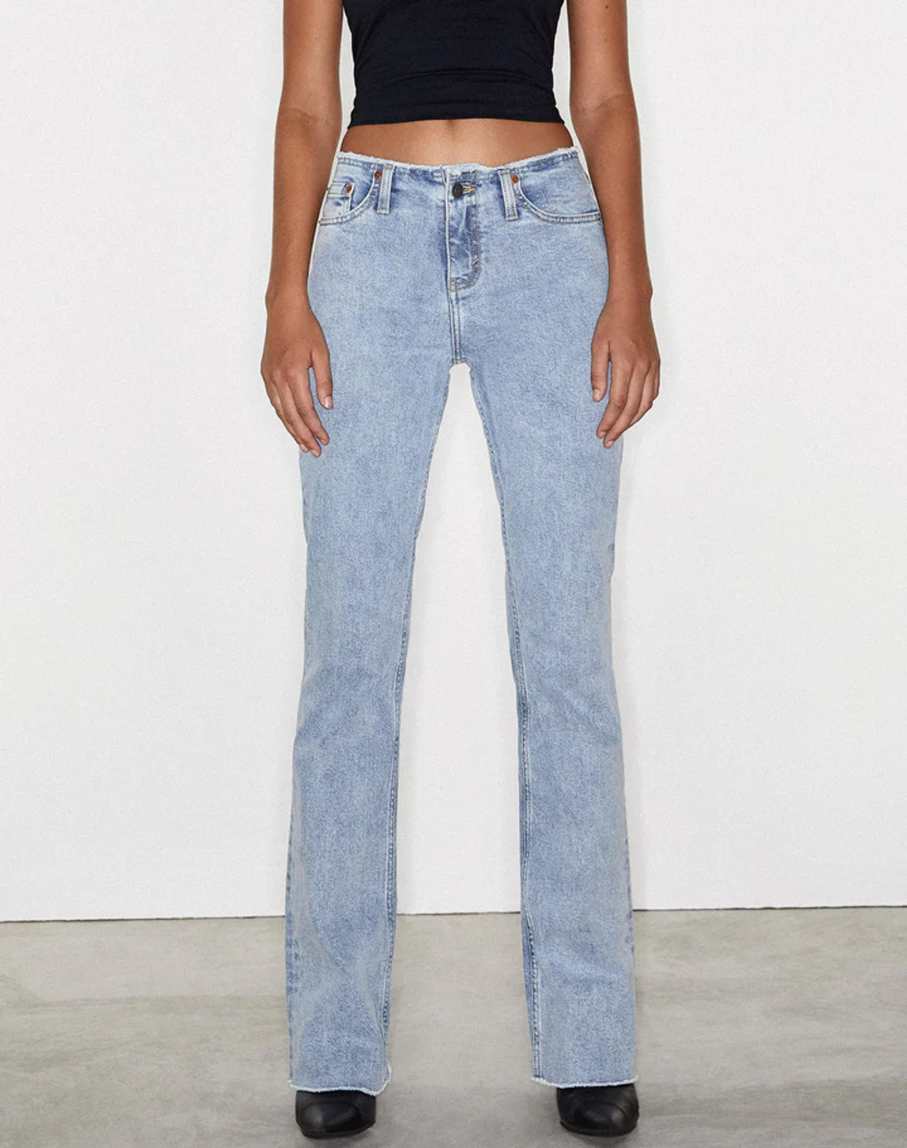 Light Blue Denim Low Rise Frayed Jeans | Frayed Low Rise – motelrocks-com-us