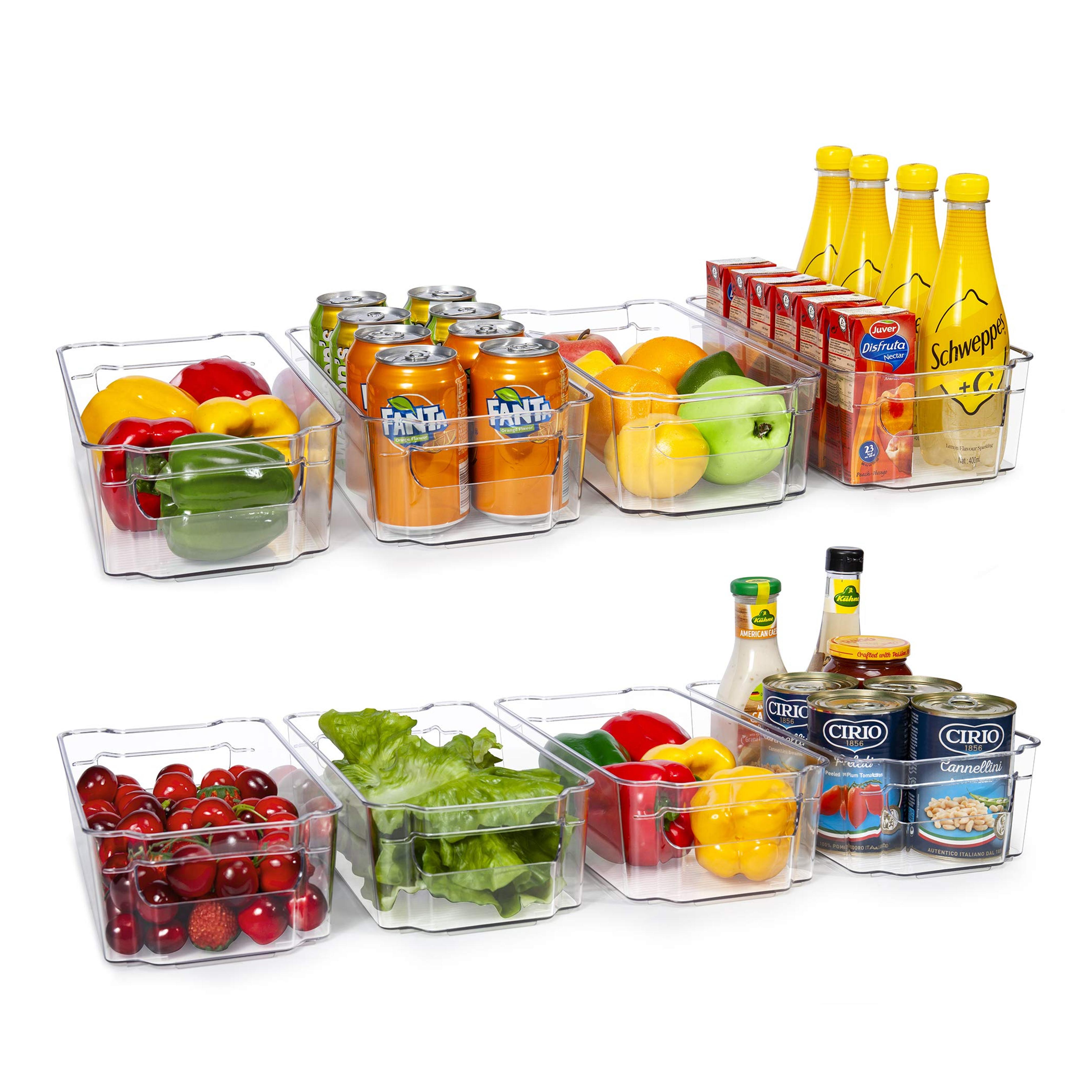 HOOJO Refrigerator Organizer Bins - 8pcs Clear Plastic Bins For Fridge, Freezer, Kitchen Cabinet, Pantry Organization, BPA Free Fridge Organizer, 12.5" Long, Clear