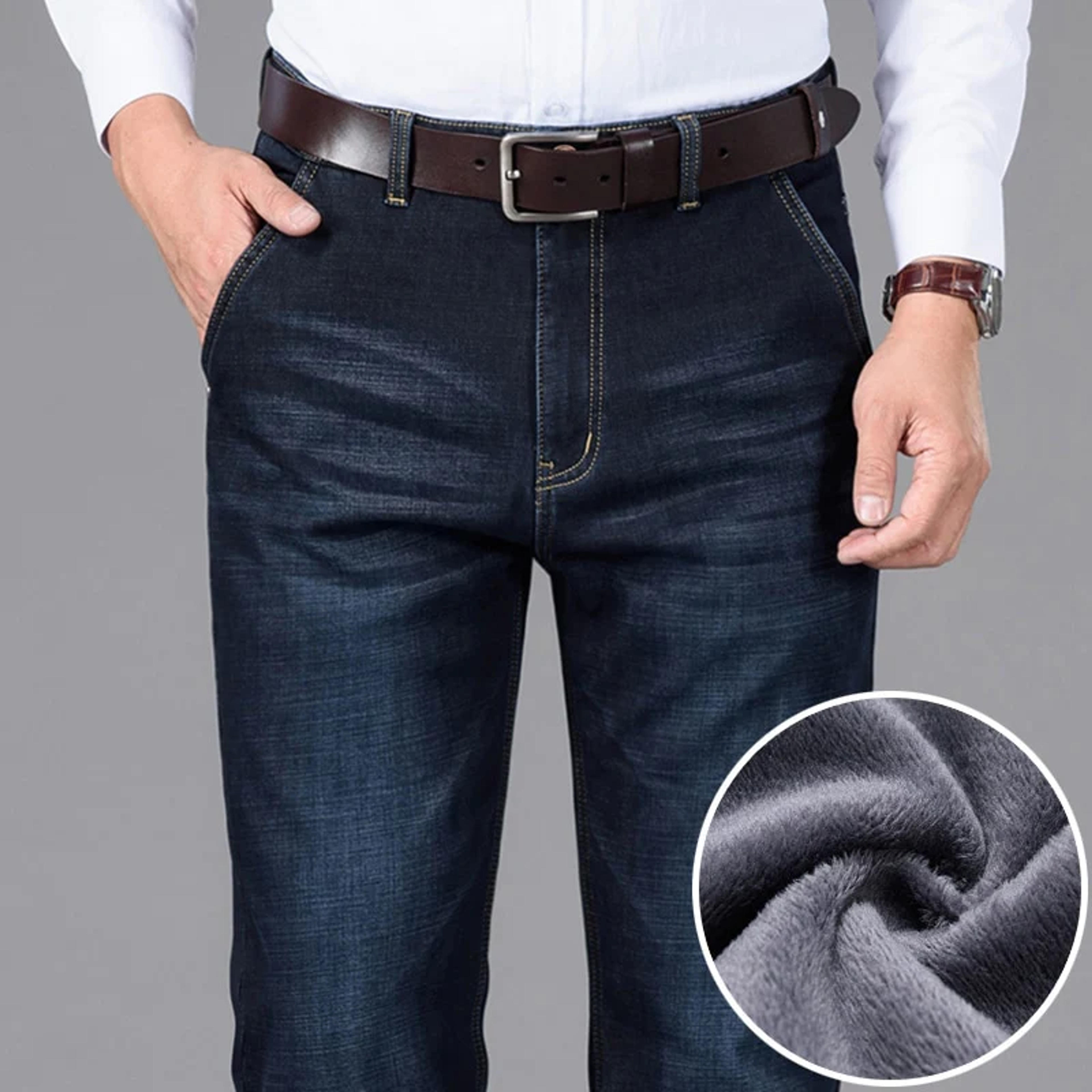 Classic Style Winter Men's Warm Business Jeans Fashion Casual Denim – 90shoppingco