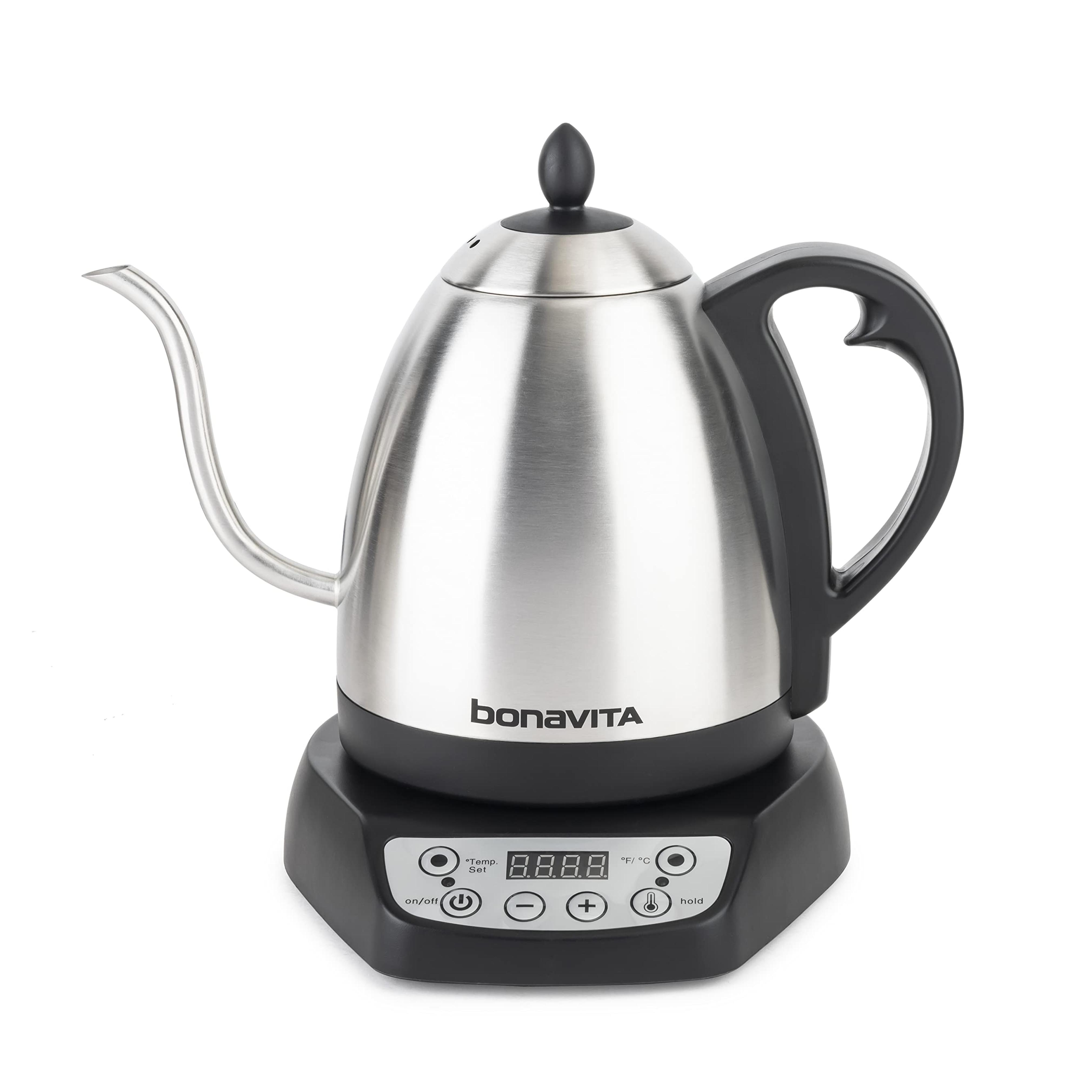 Bonavita 1L Digital Variable Temperature Gooseneck Electric Kettle for Coffee Brew and Tea Precise Pour Control, 6 Preset Temps, Café or Home Use, 1000 Watt, Stainless Steel