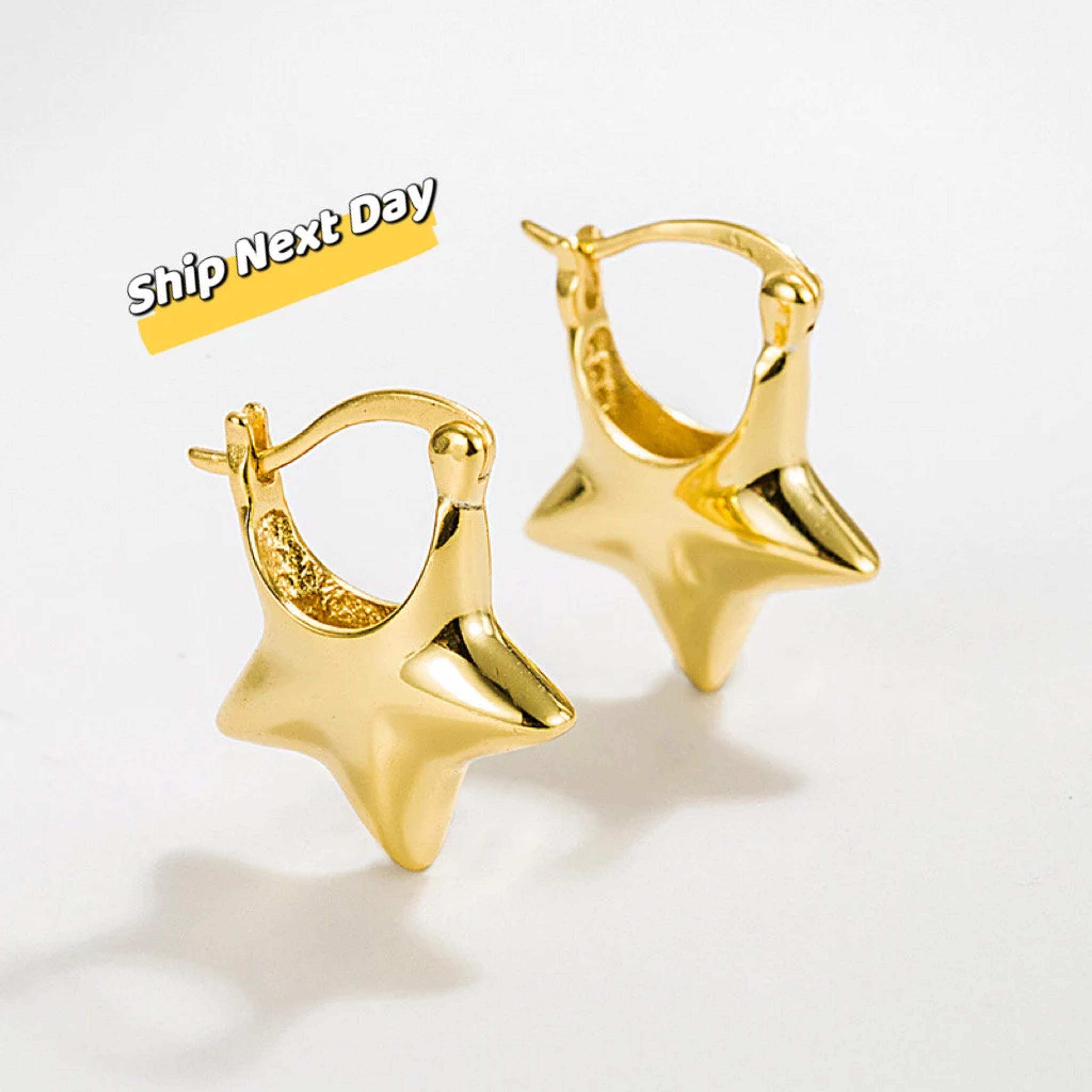 18K Gold Vermeil Star Huggie Hoop Earrings, Star Huggie Hoops - Etsy