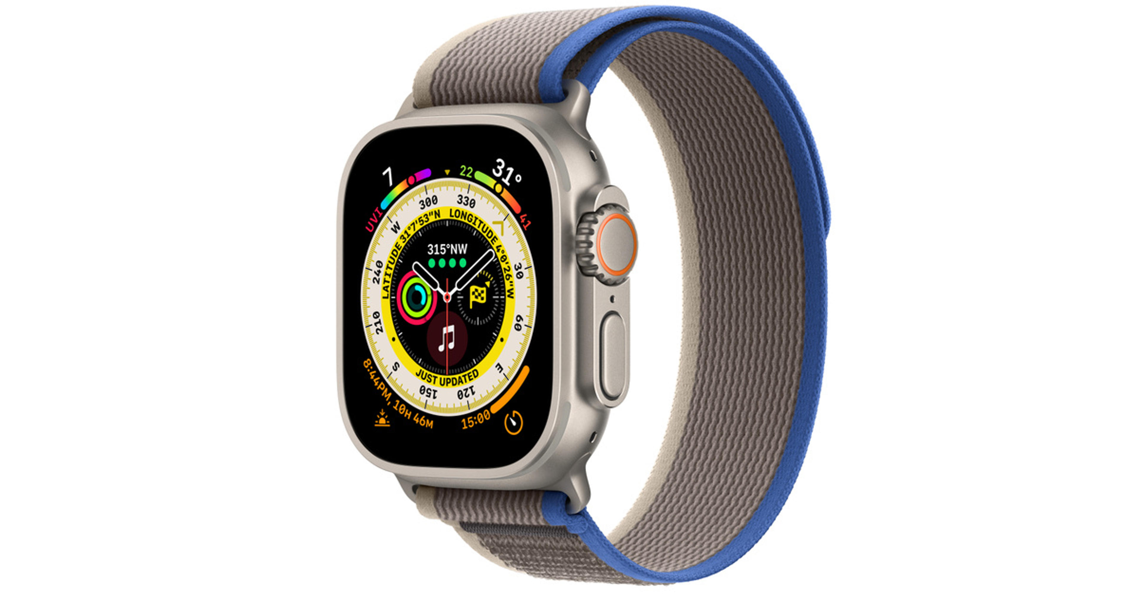 Apple Watch Ultra GPS + Cellular, 49mm Titanium Case with Blue/Grey Trail Loop - M/L