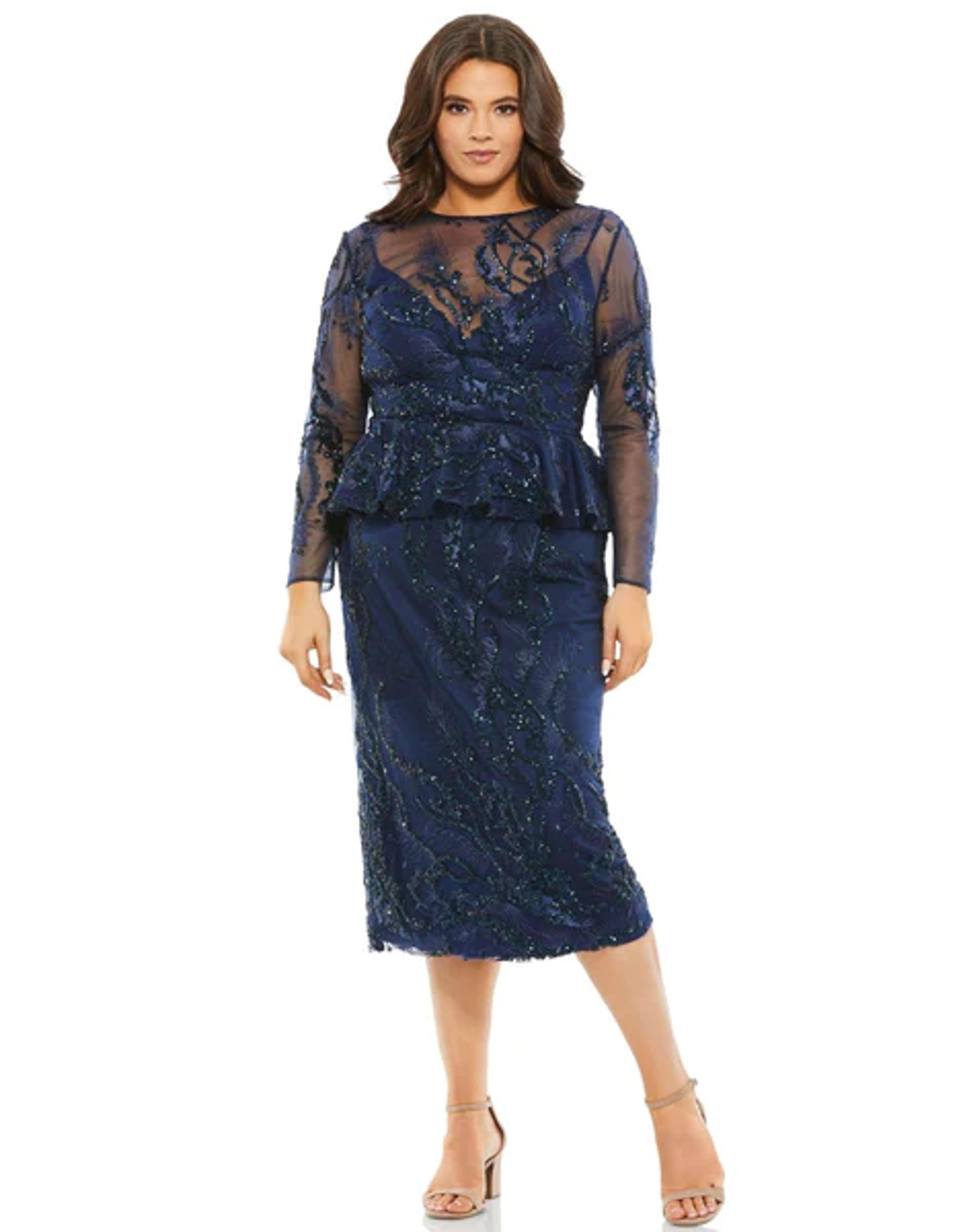 Mac Duggal Long Sleeve Plus Size Short Dress 67930 | The Dress Outlet