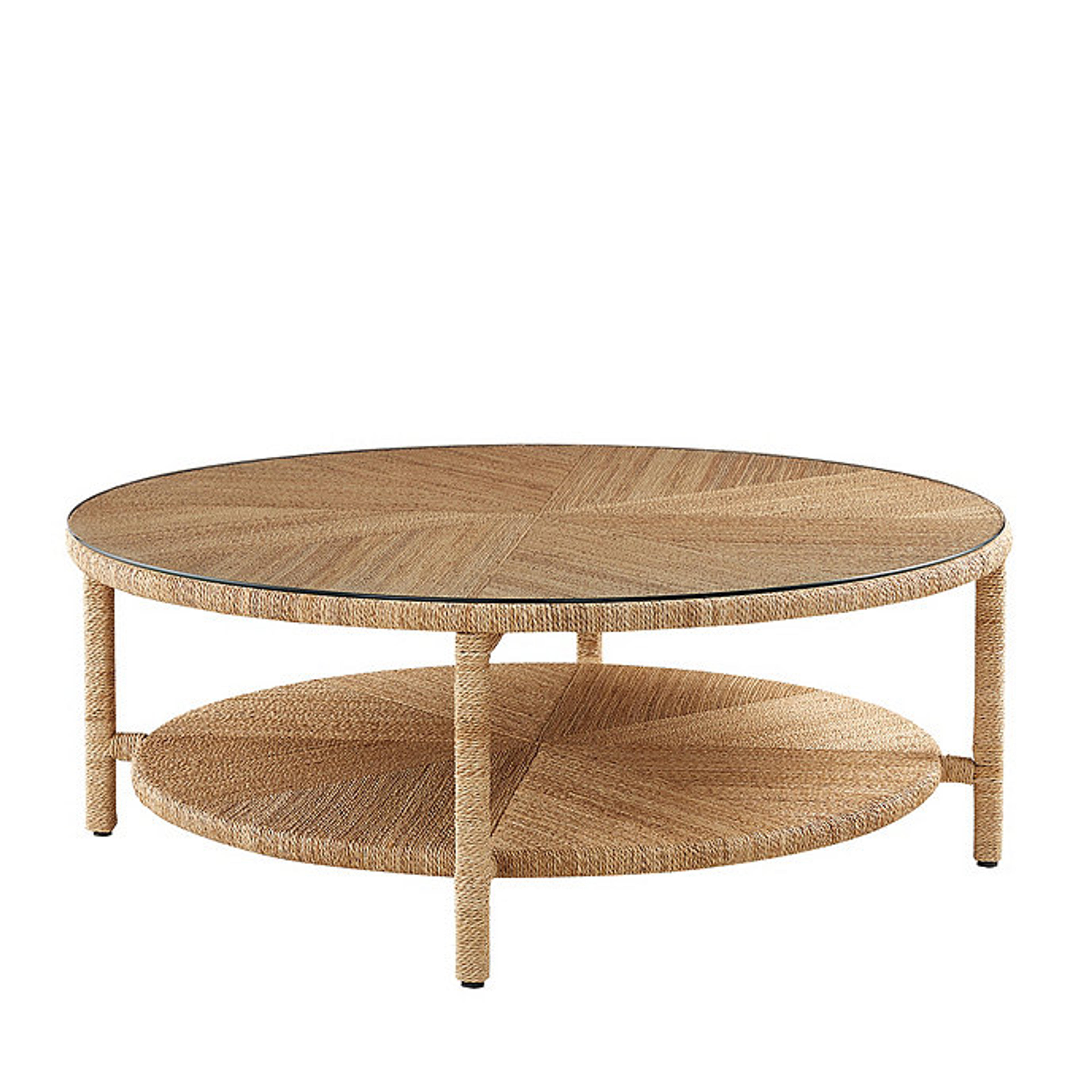 Sabine Abaca Wrapped Round Coffee Table with Storage Shelf