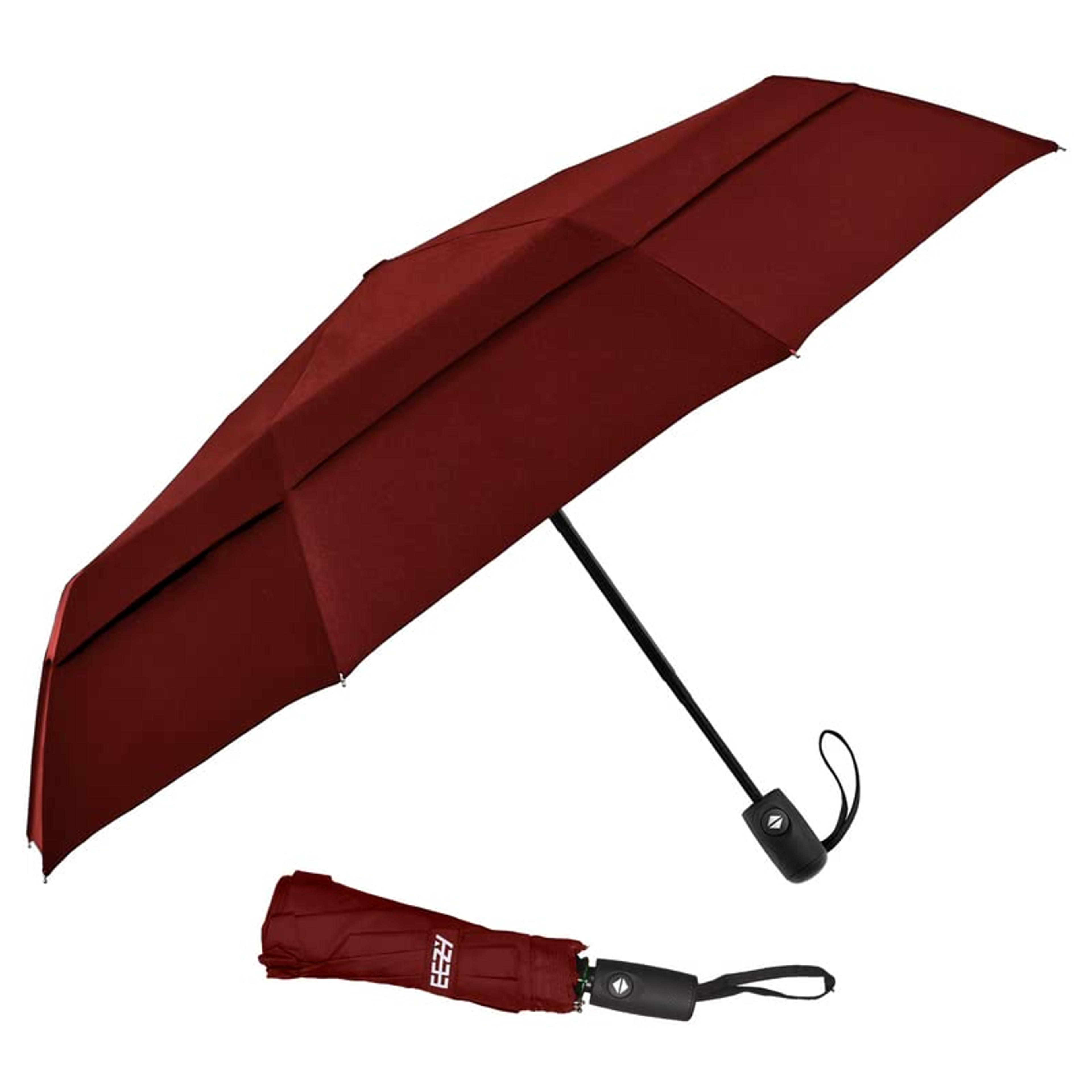 EEZ-Y Windproof Travel Umbrellas for Rain - Lightweight, Strong, Compact with & Easy Auto Open/Close Button for Single Hand Use - Double Vented Canopy for Men & Women Marsala