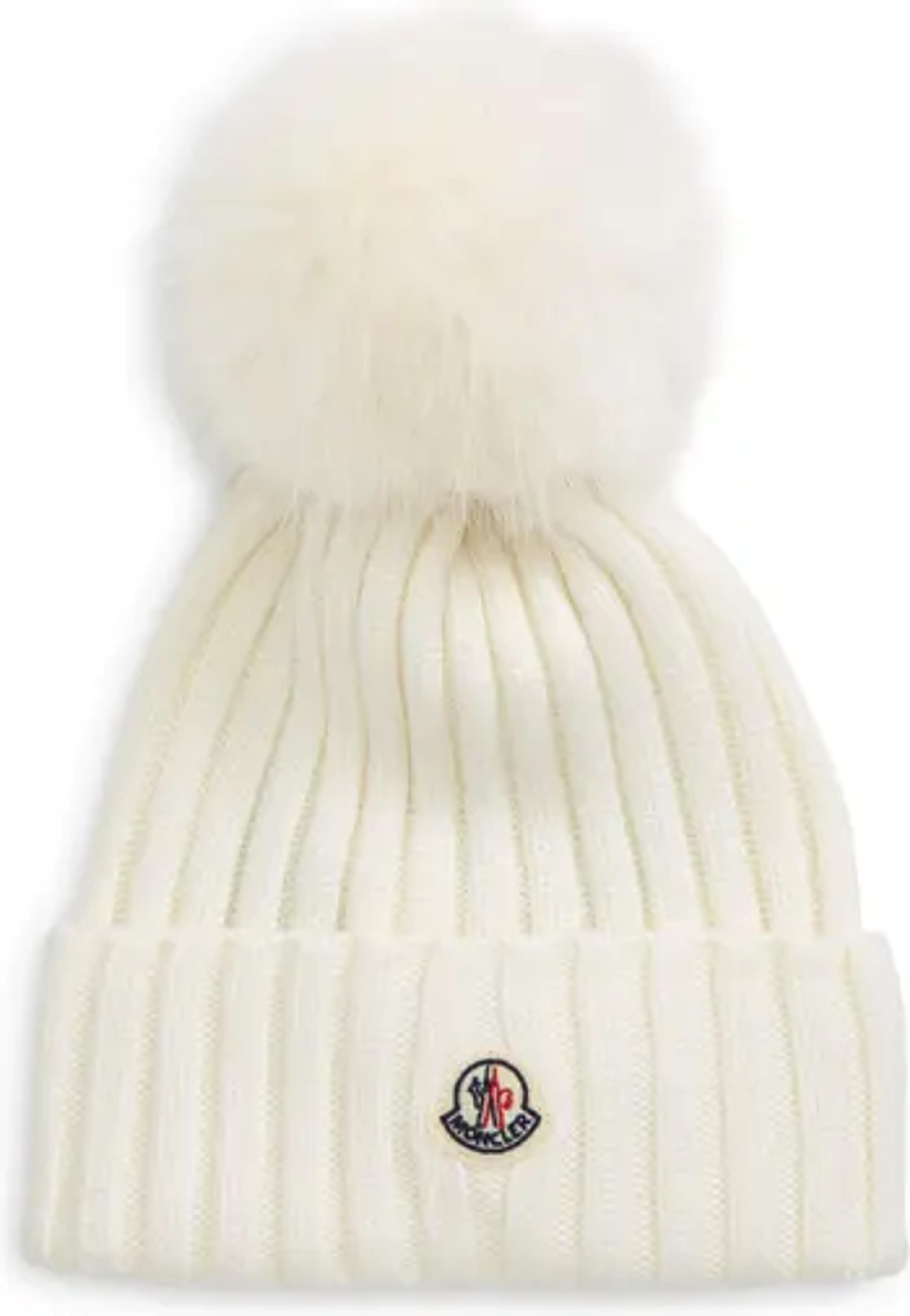 Moncler Wool Rib Beanie with Faux Fur Pompom | Nordstrom