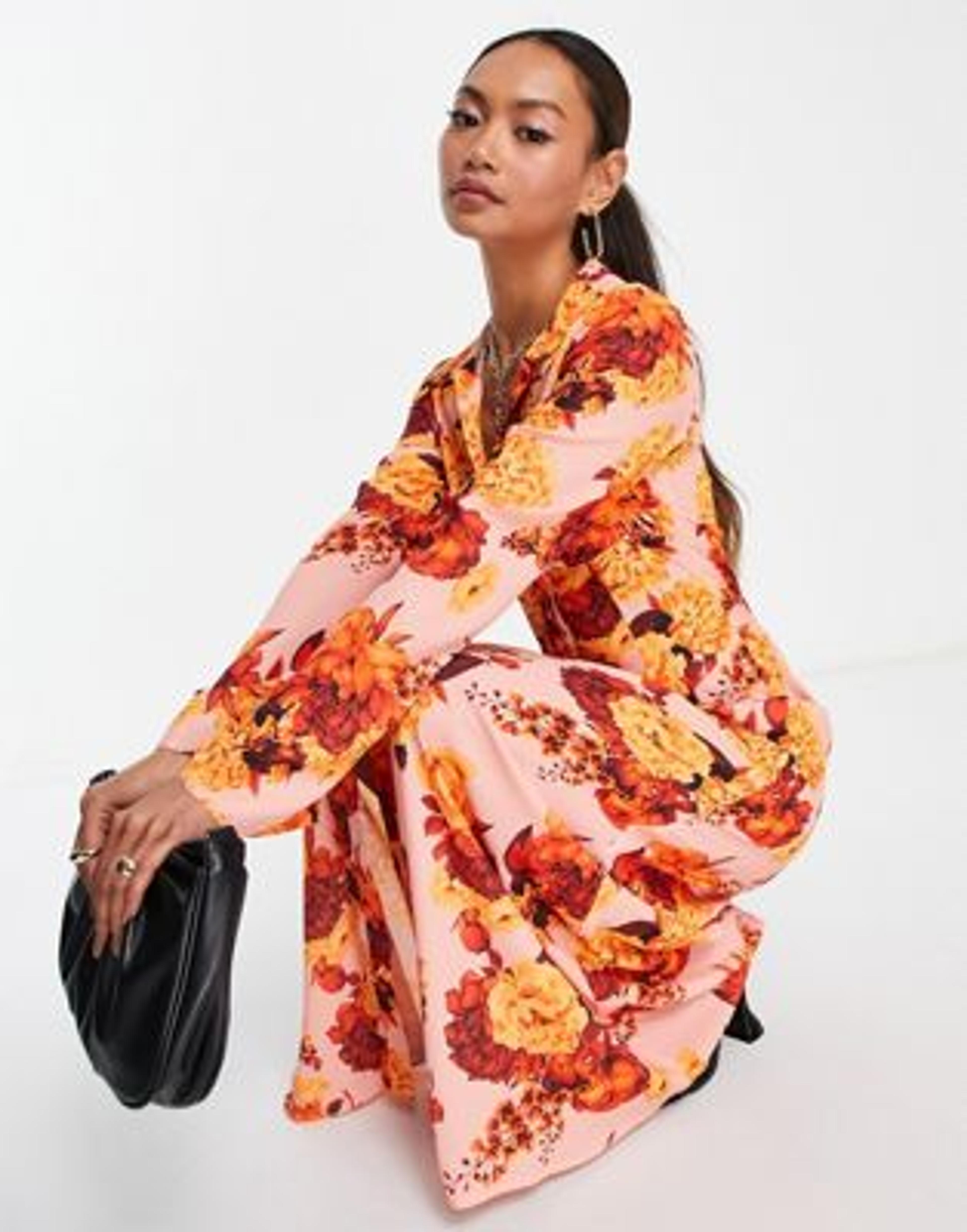 ASOS DESIGN 70s paneled button through maxi shirt dress in 70s bloom print | ASOS