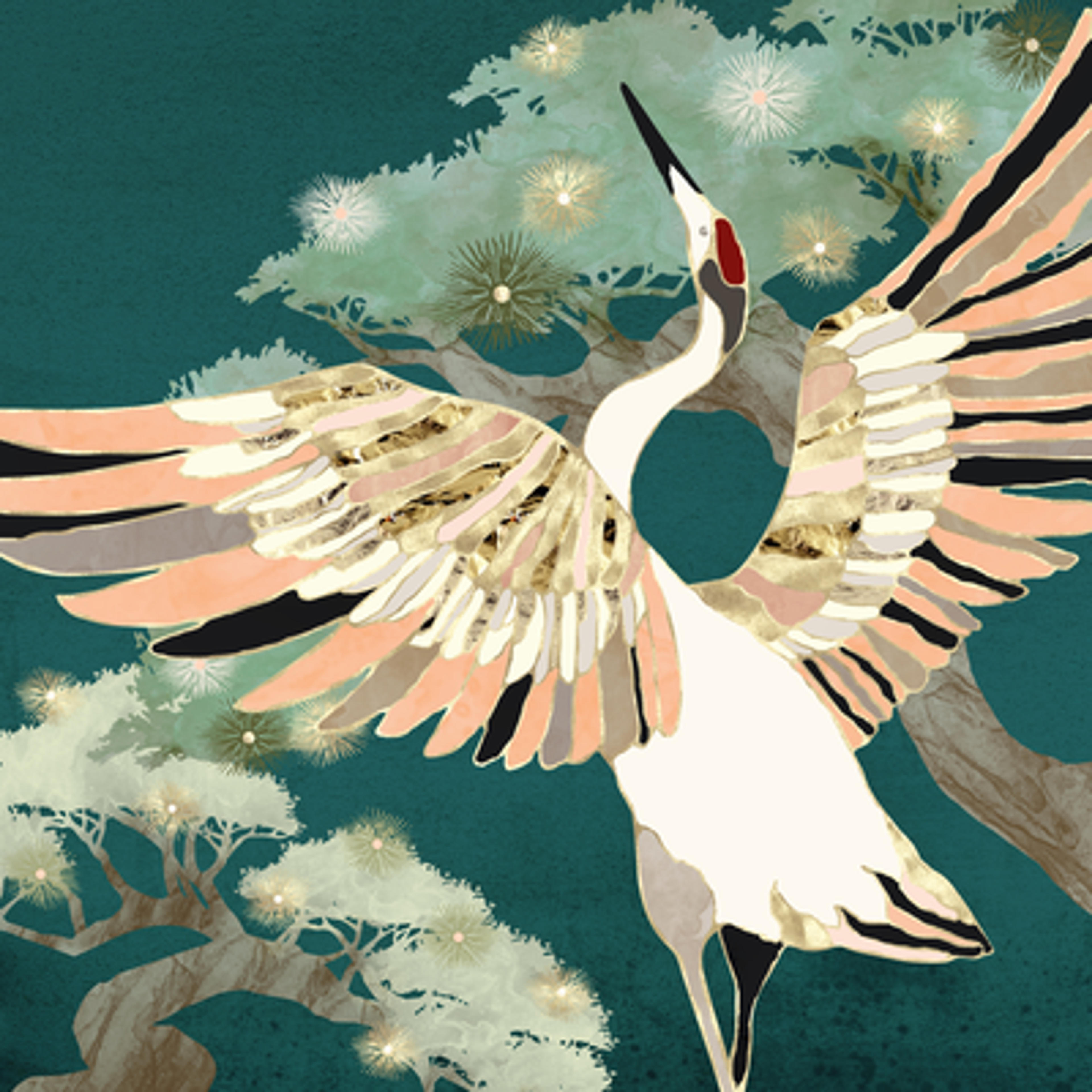 Golden Crane Art by SpaceFrogDesigns | Society6