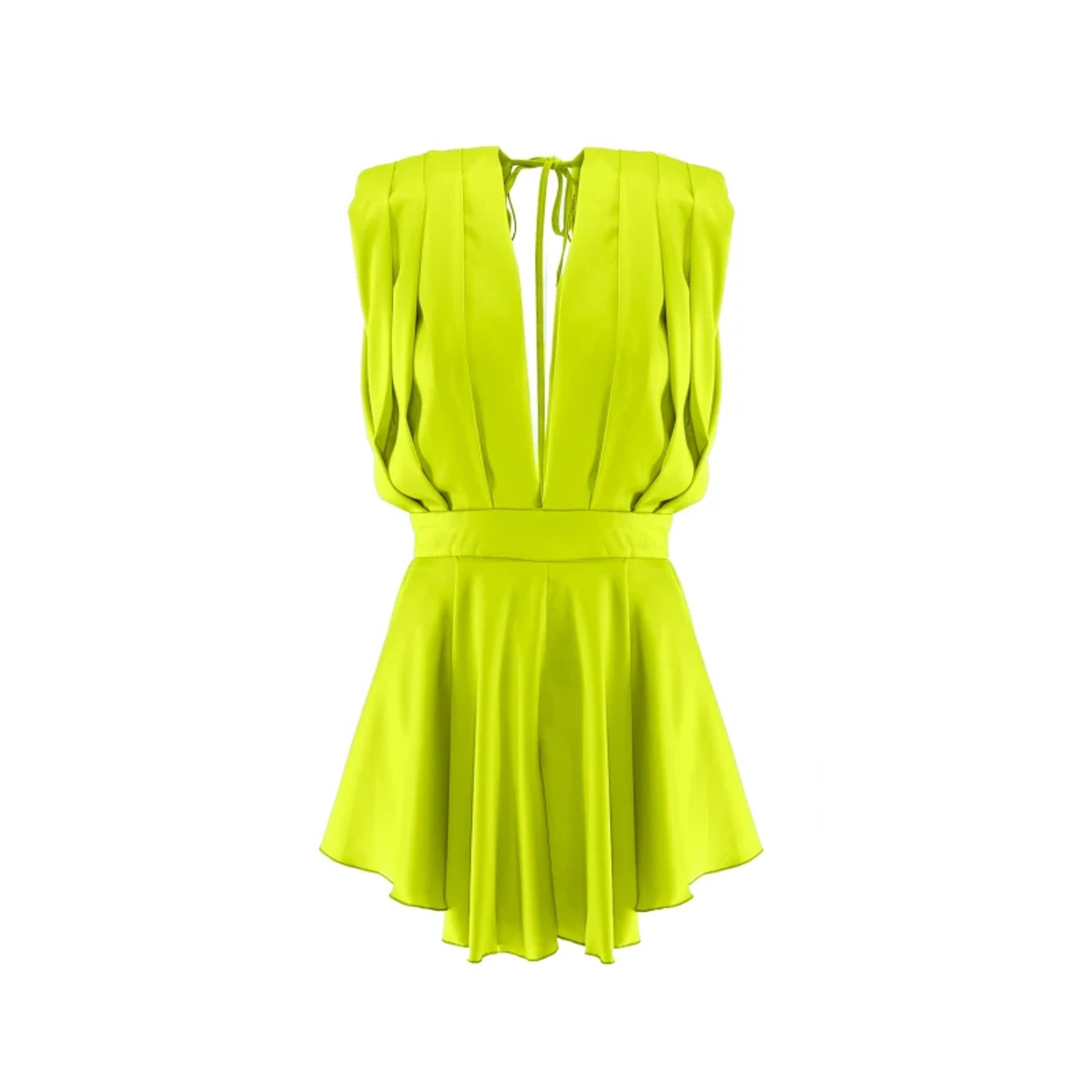 Neon Green Mini Draped Jumpsuit | BLUZAT | Wolf & Badger