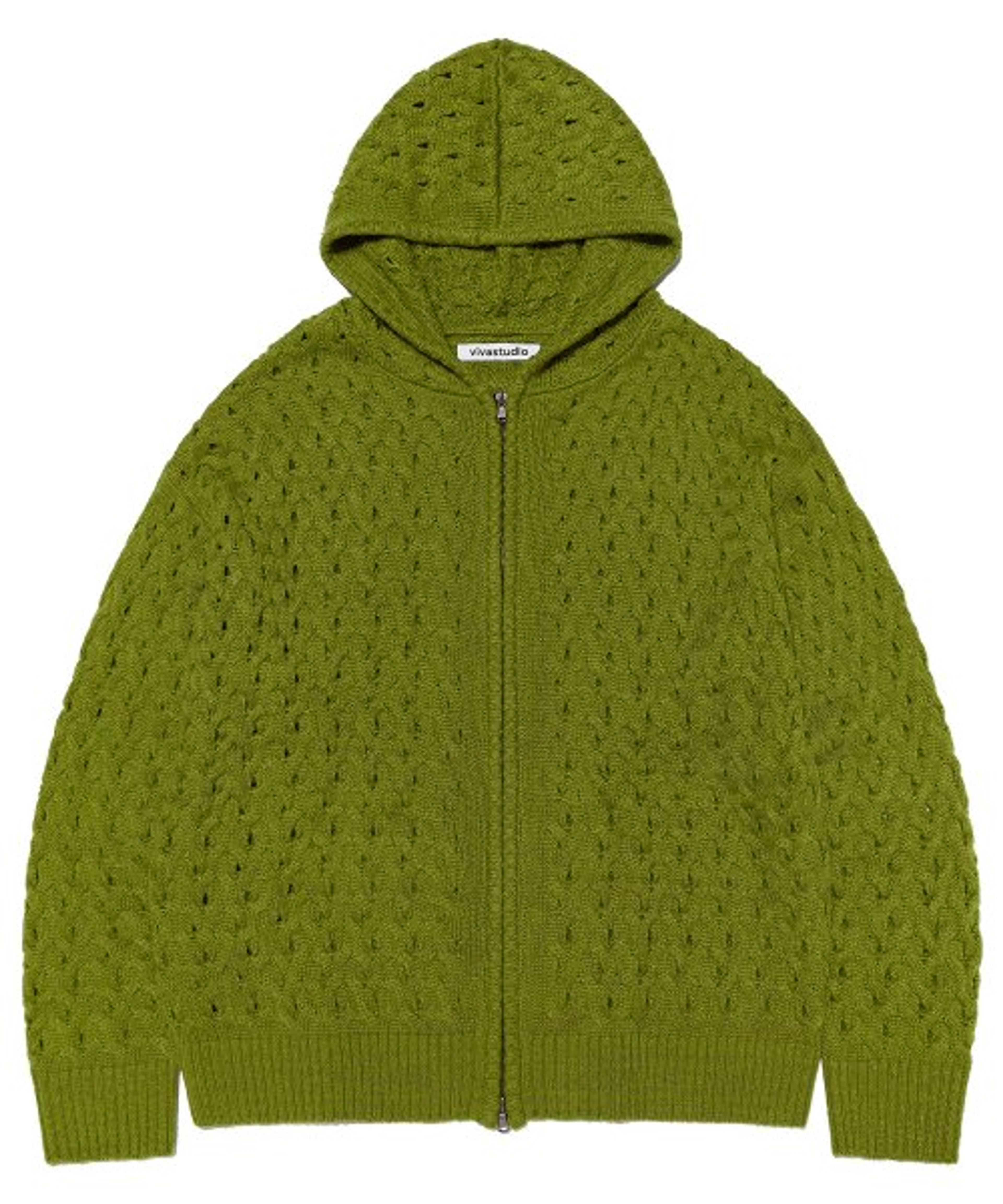 MUSINSA | VIVASTUDIO CABLE TWISTED HOODED ZIP UP [GREEN]