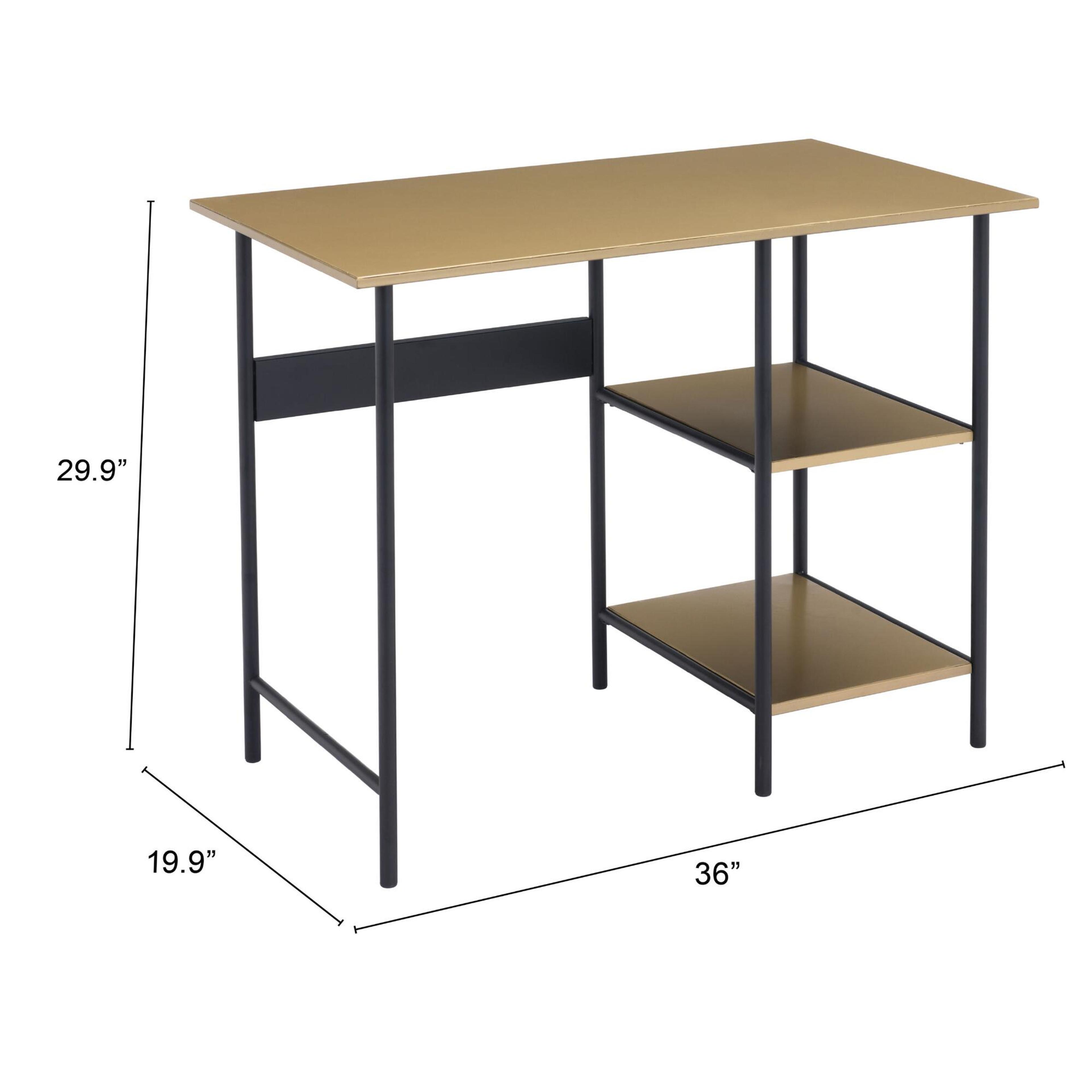 Brass and Black Steel Bartlett Desk With Shelves | World Market