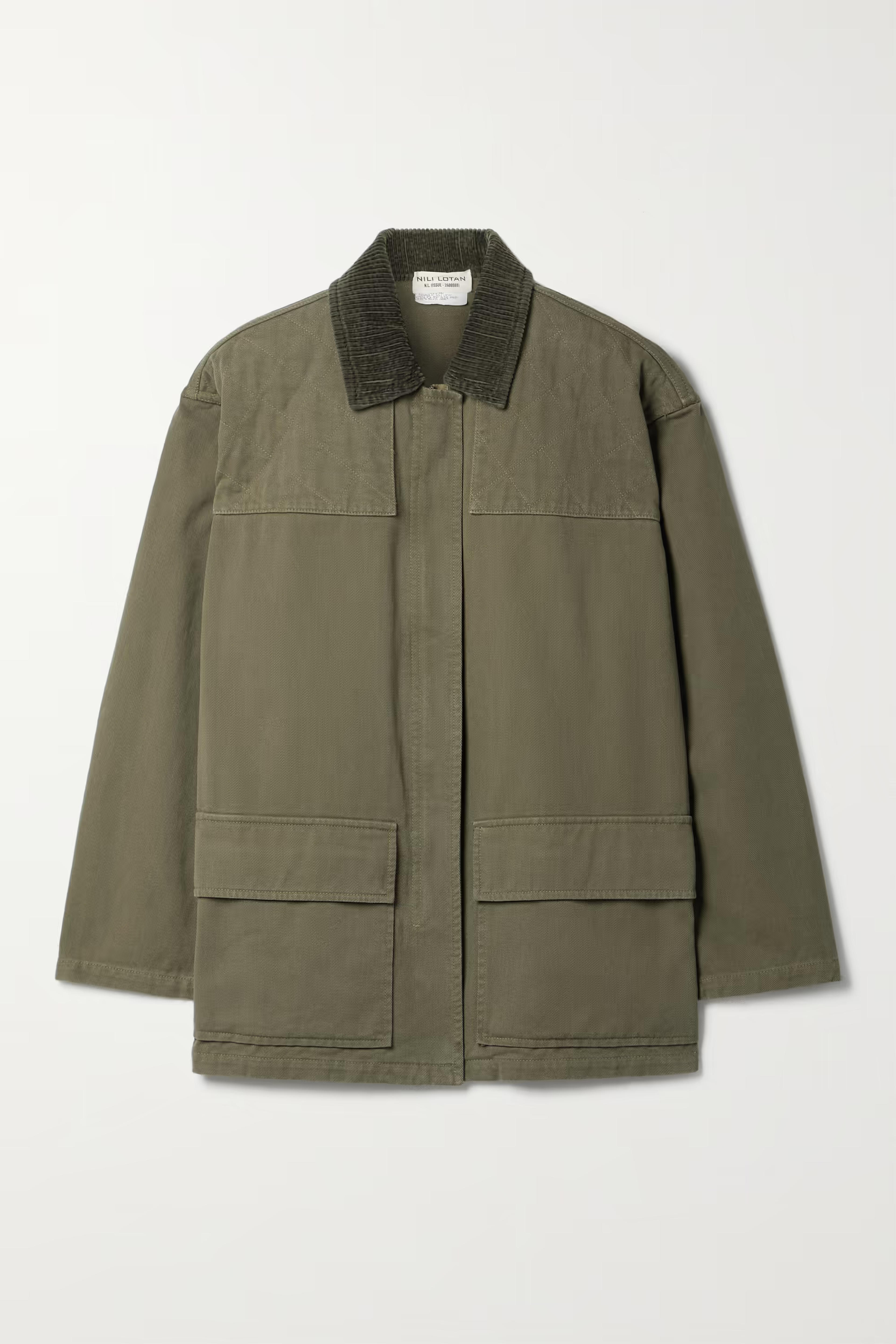 Army green Melvin corduroy-trimmed cotton-twill jacket | NILI LOTAN | NET-A-PORTER