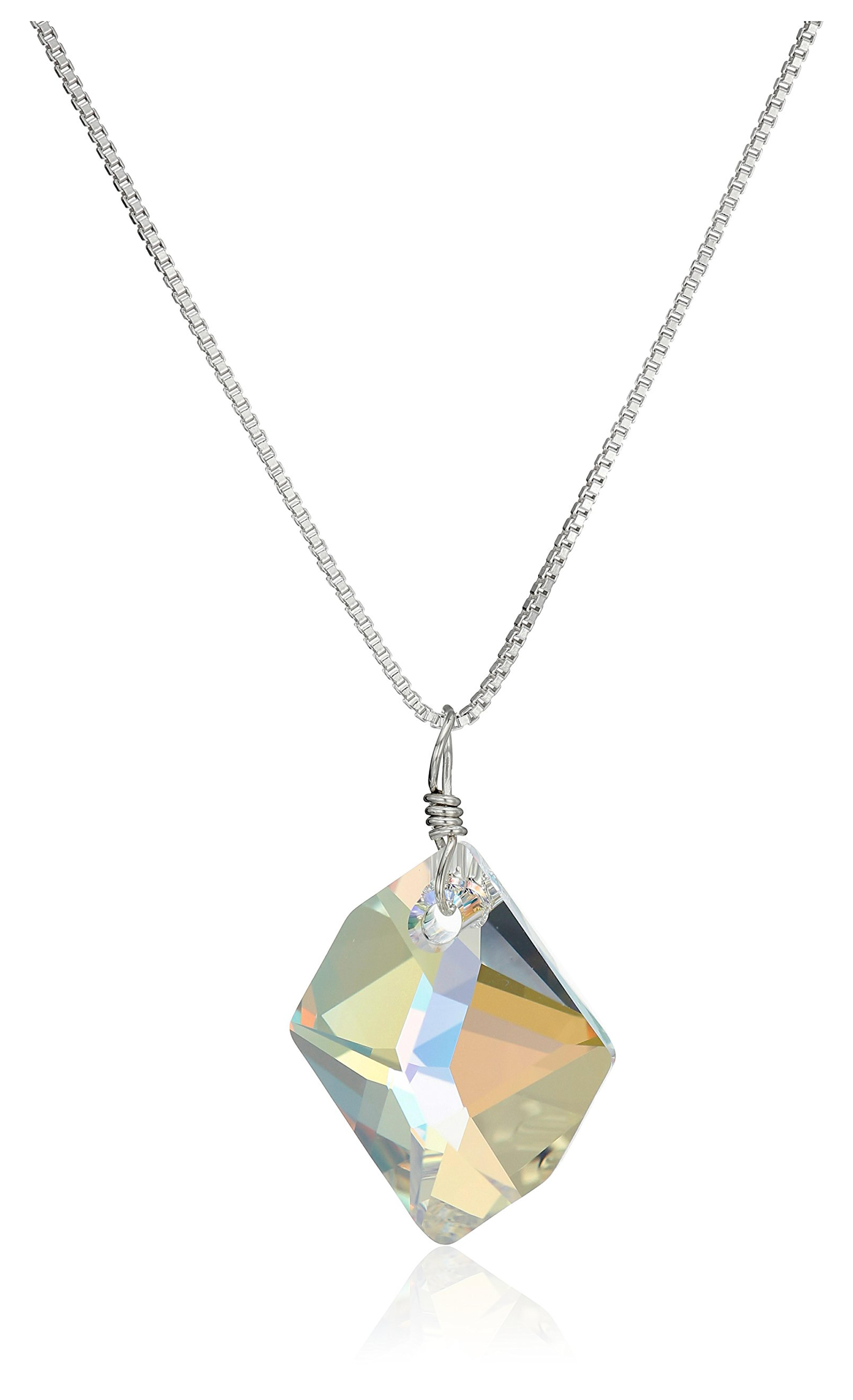 Sterling Silver Swarovski Elements Crystal Aurora Borealis Cosmic Pendant Necklace, 18"