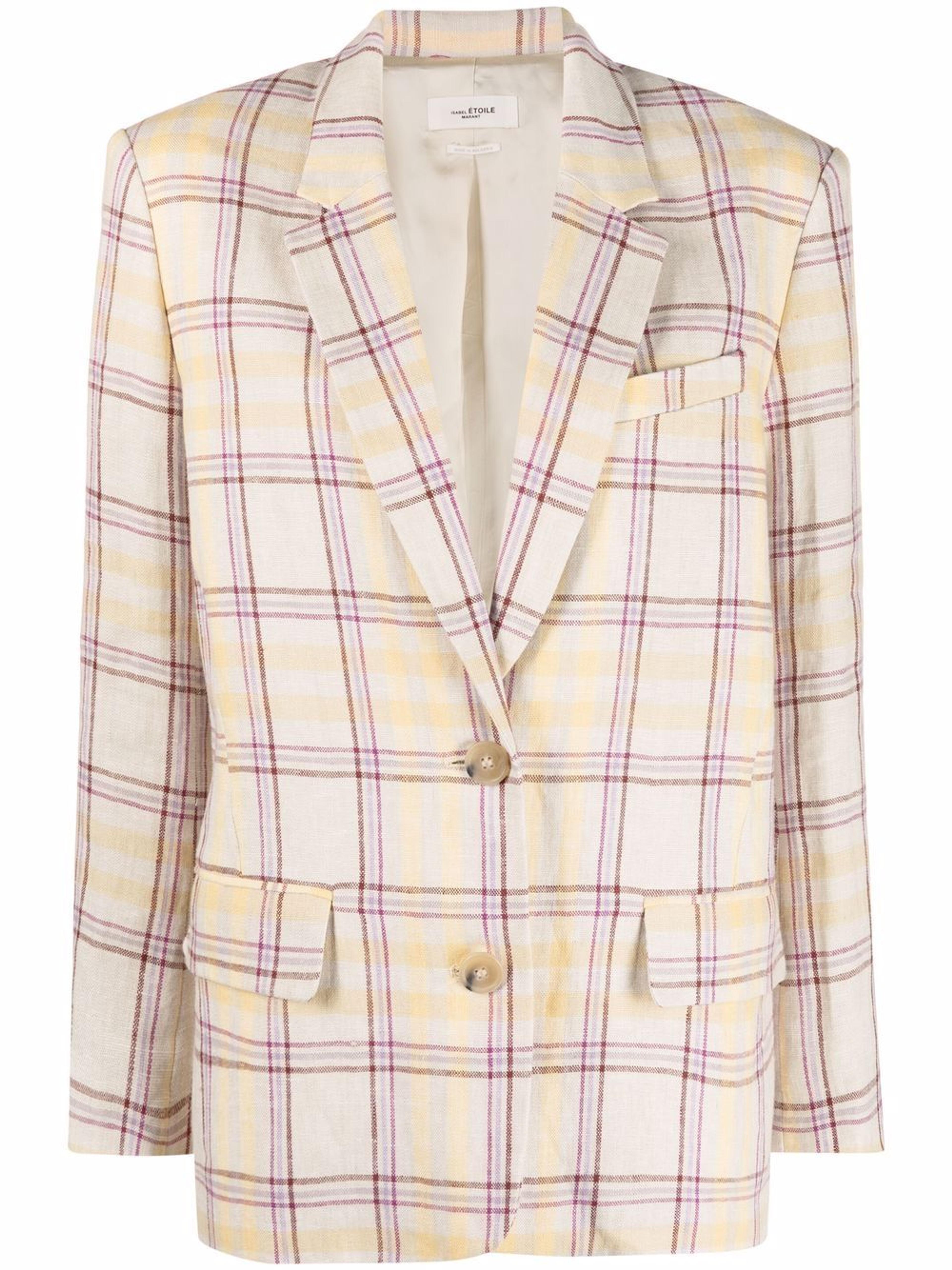 MARANT ÉTOILE check-print Linen Blazer - Farfetch