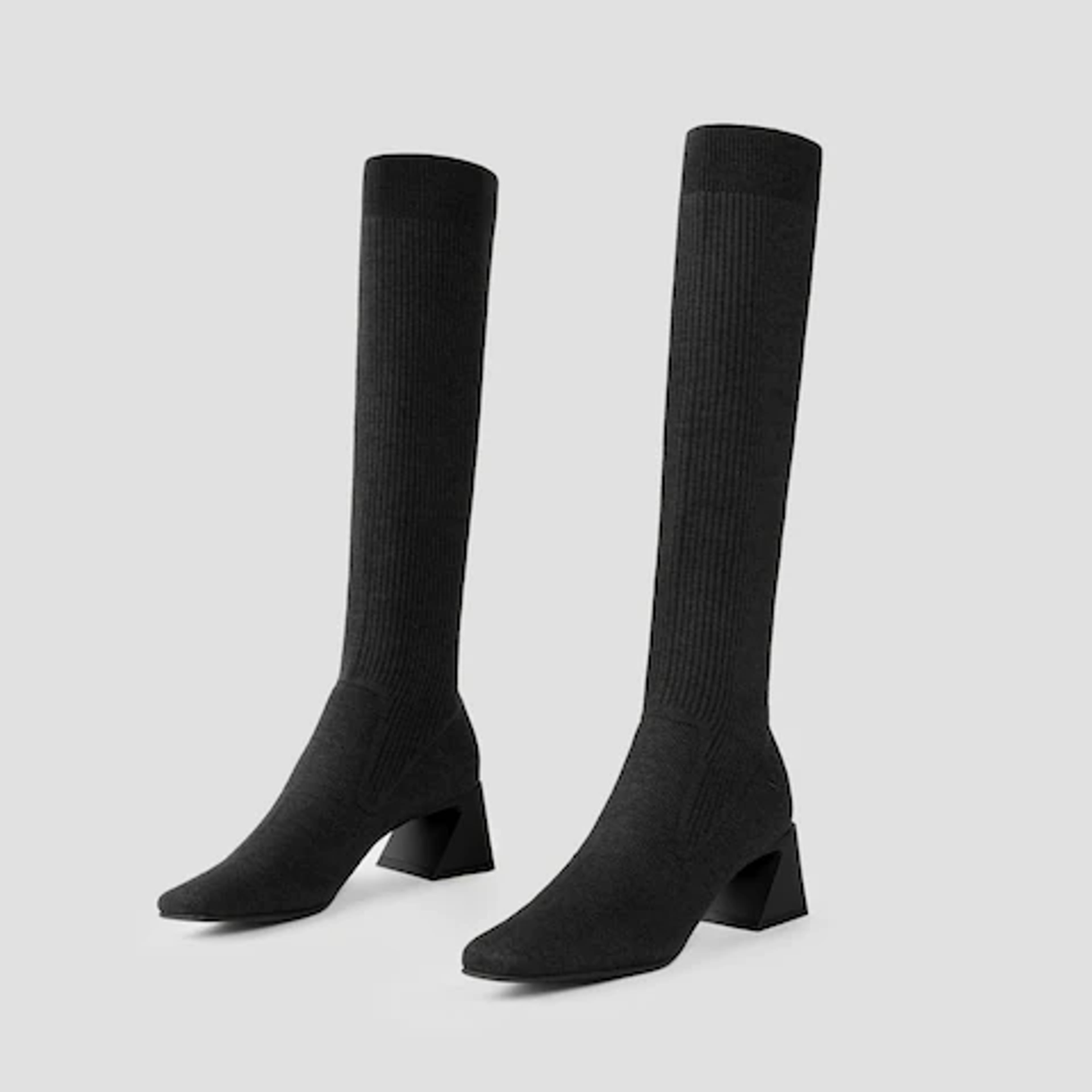 Rebecca Square-toe Block Heel Knee-high Boot in Black | VIVAIA